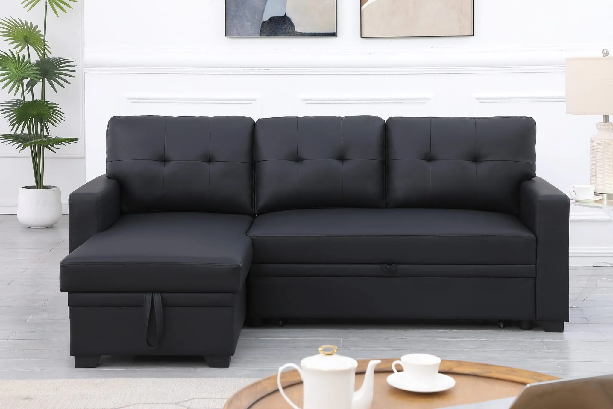 Upholstered Pull Out Sectional Sofa With Chaise - Image 22