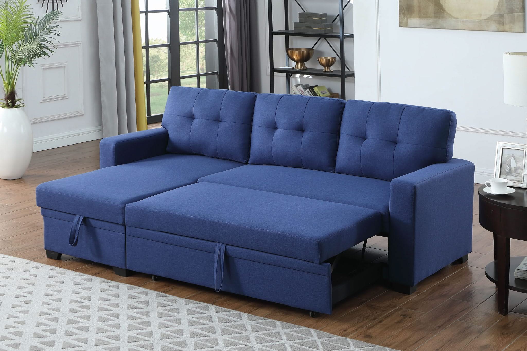 Upholstered Pull Out Sectional Sofa With Chaise - Image 5