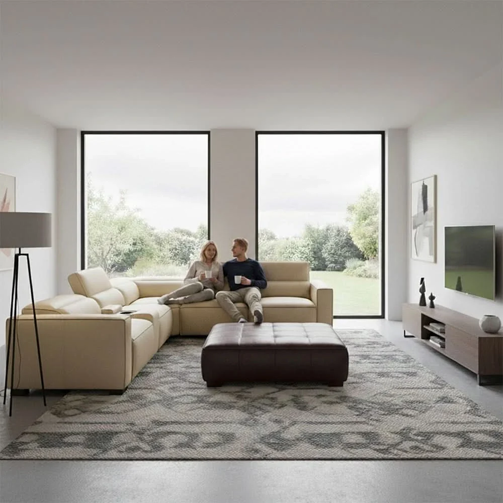 Uptown Taupe Leather 5PC Power Reclining Sectional with Deep Comfort Seating