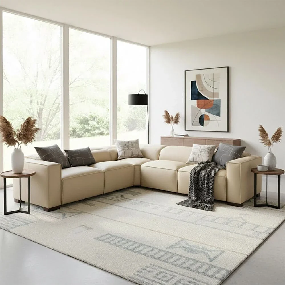 Uptown Taupe Leather 5PC Power Reclining Sectional with Deep Comfort Seating - Image 2