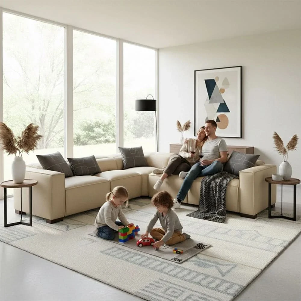 Uptown Taupe Leather 5PC Power Reclining Sectional with Deep Comfort Seating - Image 3