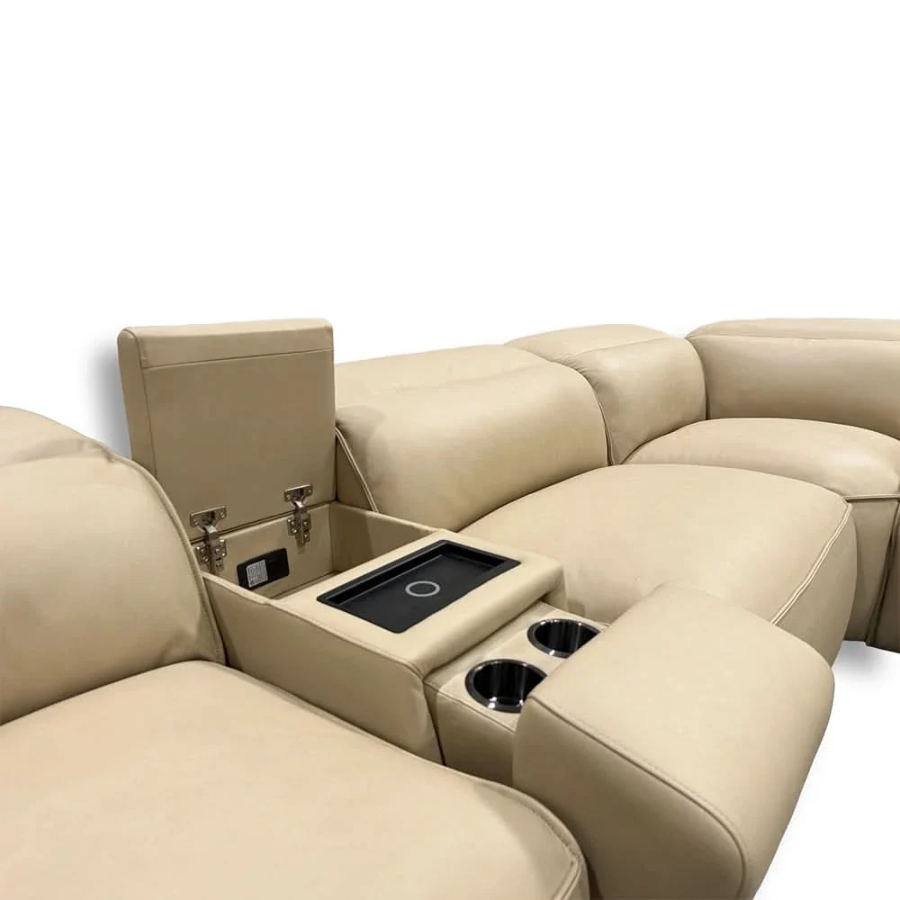 Uptown Taupe Leather 5PC Power Reclining Sectional with Deep Comfort Seating - Image 9