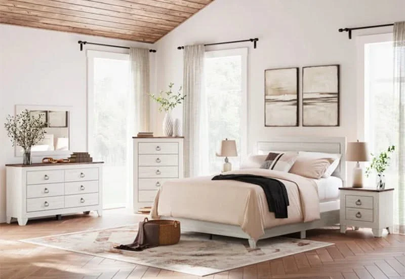 Urus White Rustic Farmhouse 5 Piece Bedroom Set with Modern Farmhouse Style - Image 2
