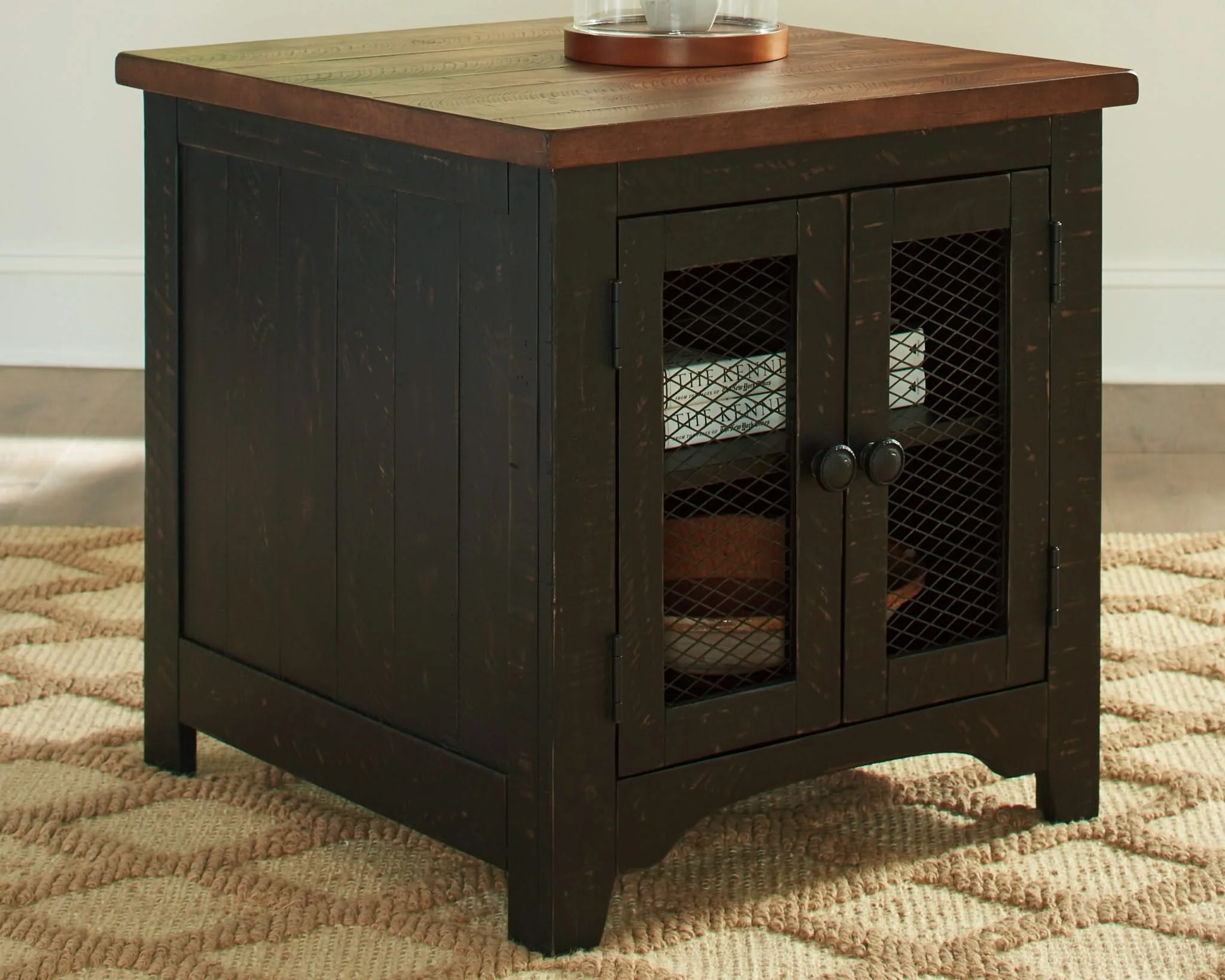 Valebeck - Rectangular End Table - Black / Brown - Image 2