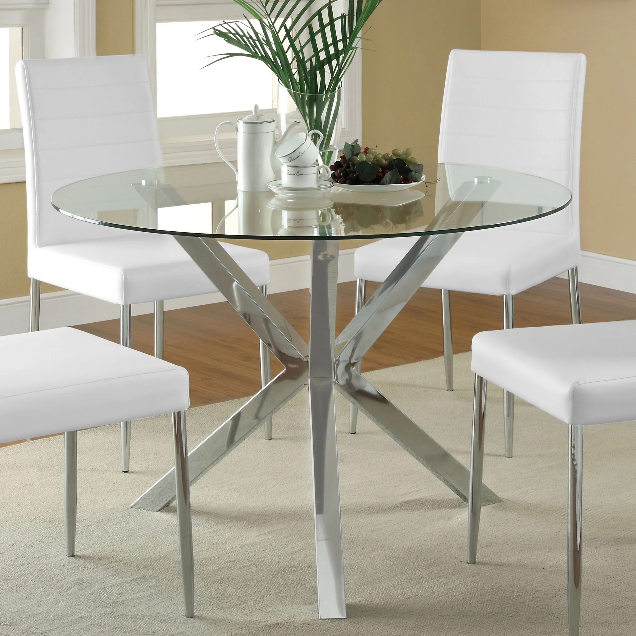 Vance Round 41-inch Glass Top Asterisk Dining Table Chrome - Image 2