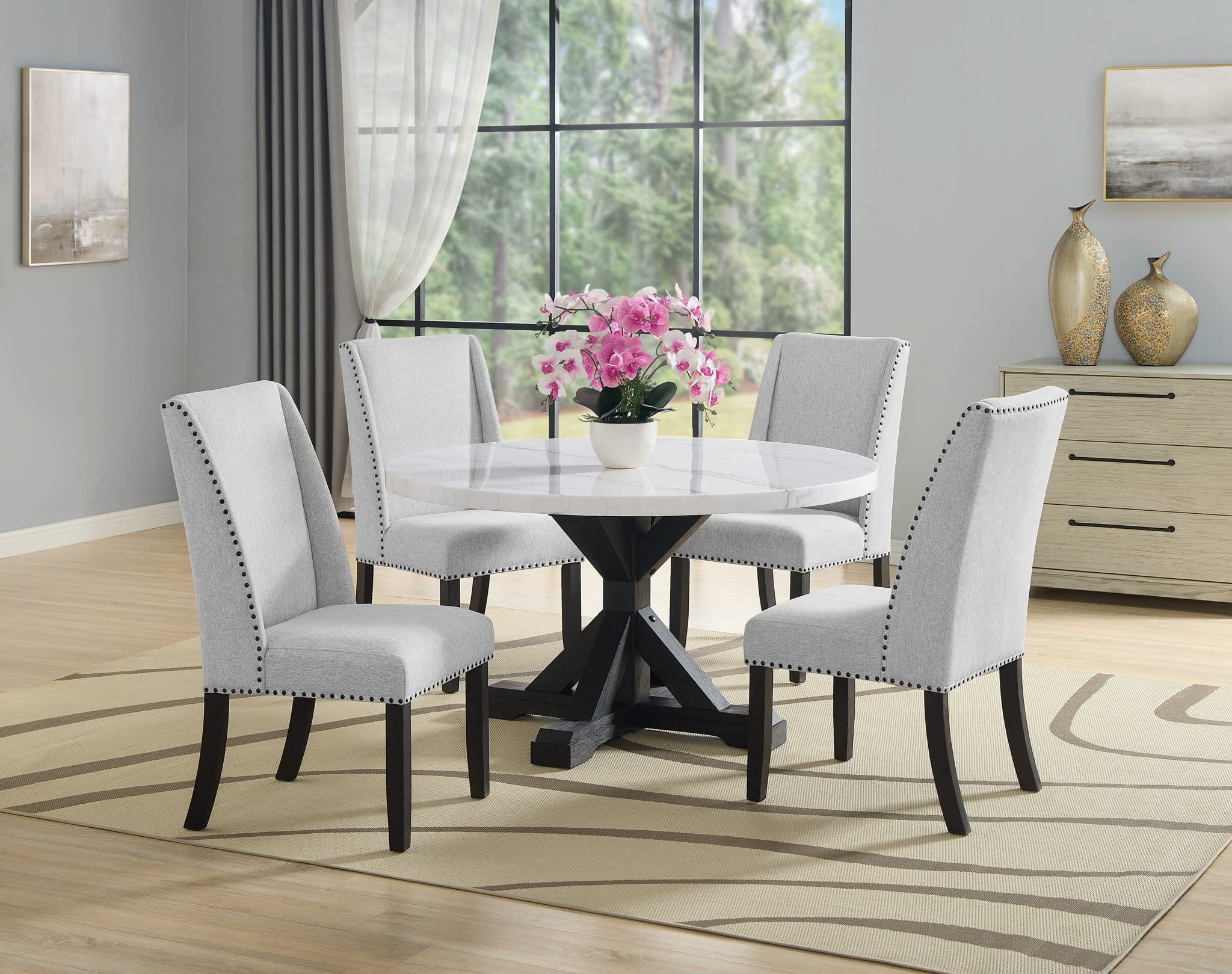Varley - Genuine Marble Table - White & Charcoal - Image 3
