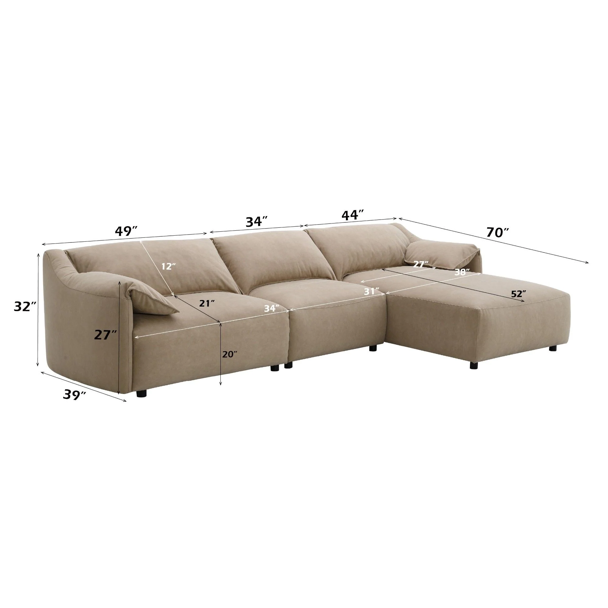 Veata - Sectional Sofa - Light Brown - Image 2