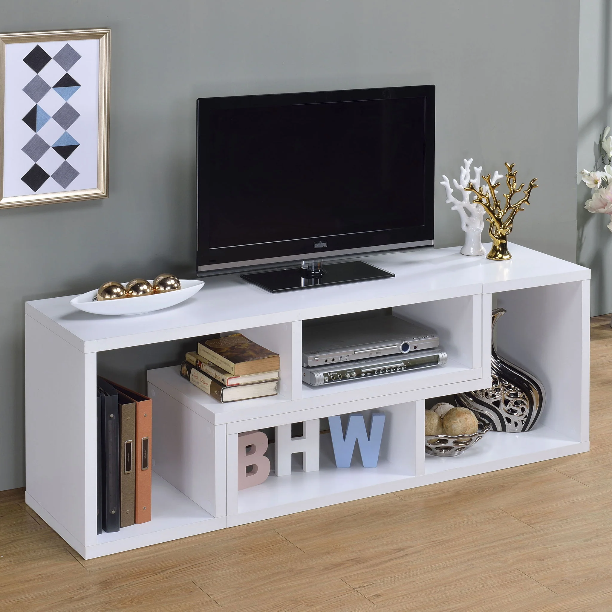 Velma Multipurpose TV Stand and Bookshelf White - Image 2