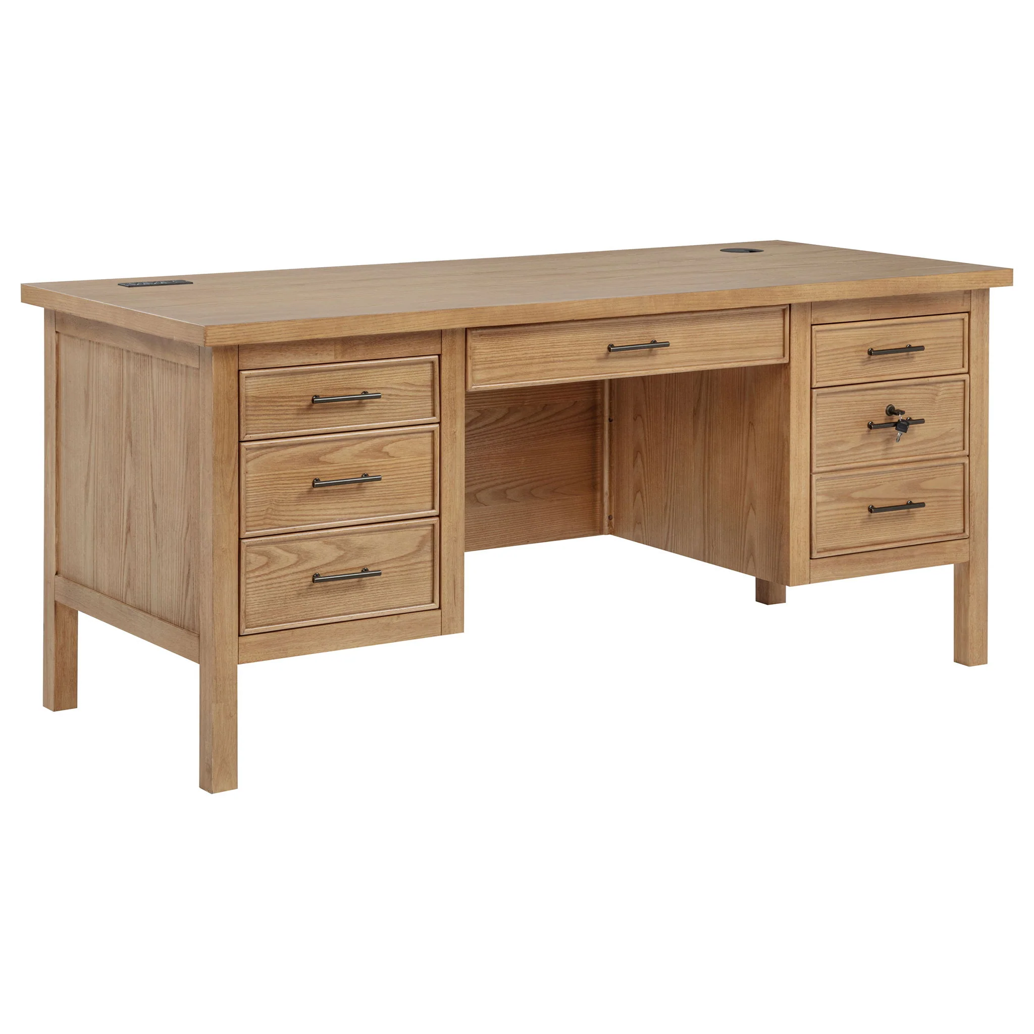 Vermes 66-inch 7-drawer Computer Desk with Power Outlet Light Ash - Image 4