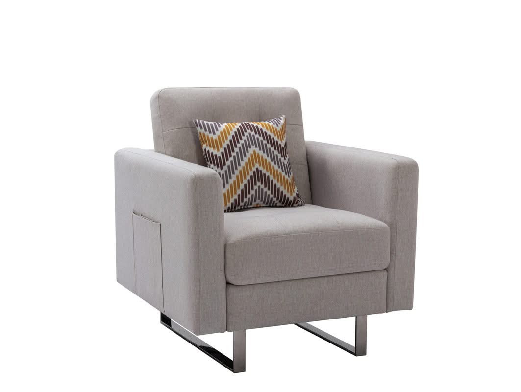 Victoria - Fabric Armchair With Metal Legs, Side Pockets, And Pillow - Image 2