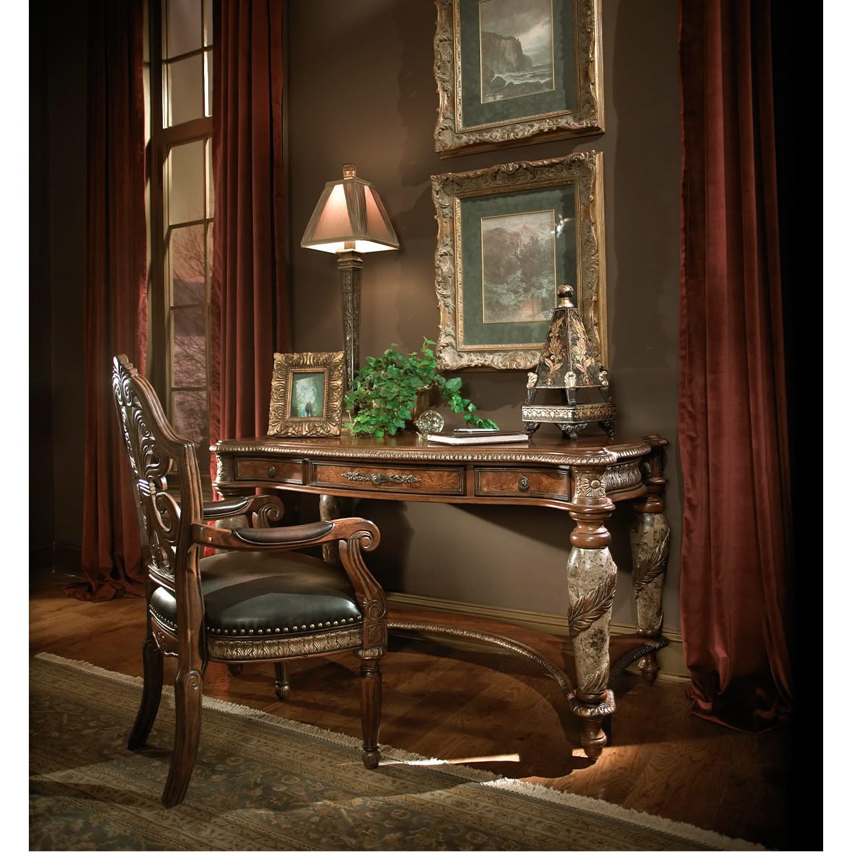 Villa Valencia - Pull-Up Desk Arm Chair - Classic Chestnut - Image 2