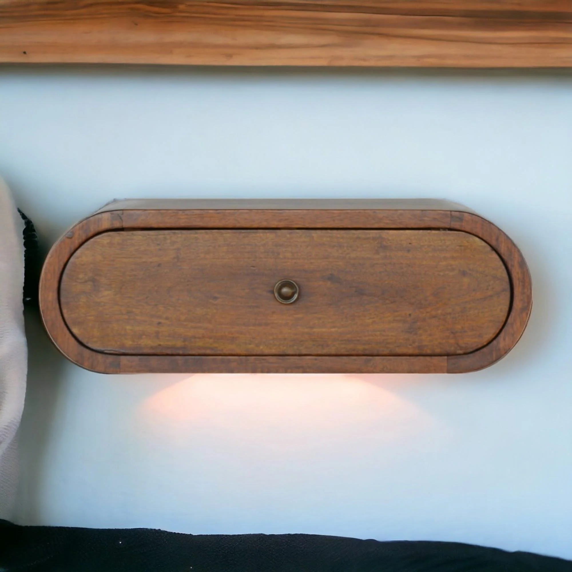 Wall Mounted Round Bedside Table - Chestnut - Image 2