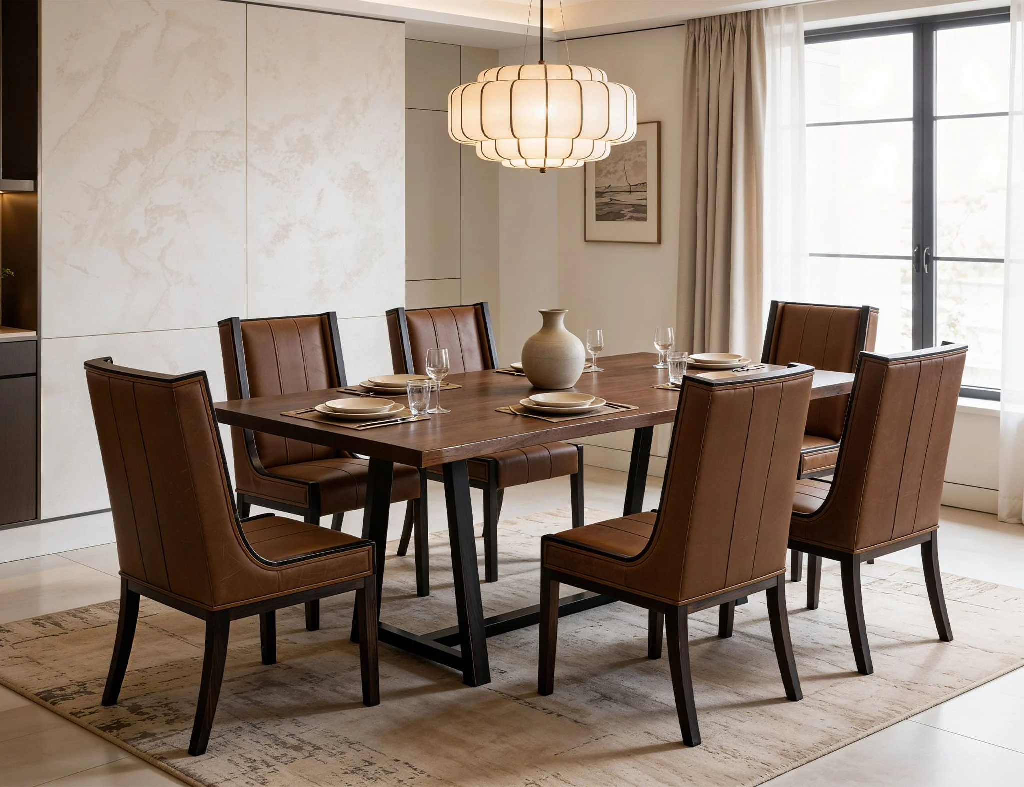 Walnut - Trestle Dining Table - Walnut Brown - Image 3