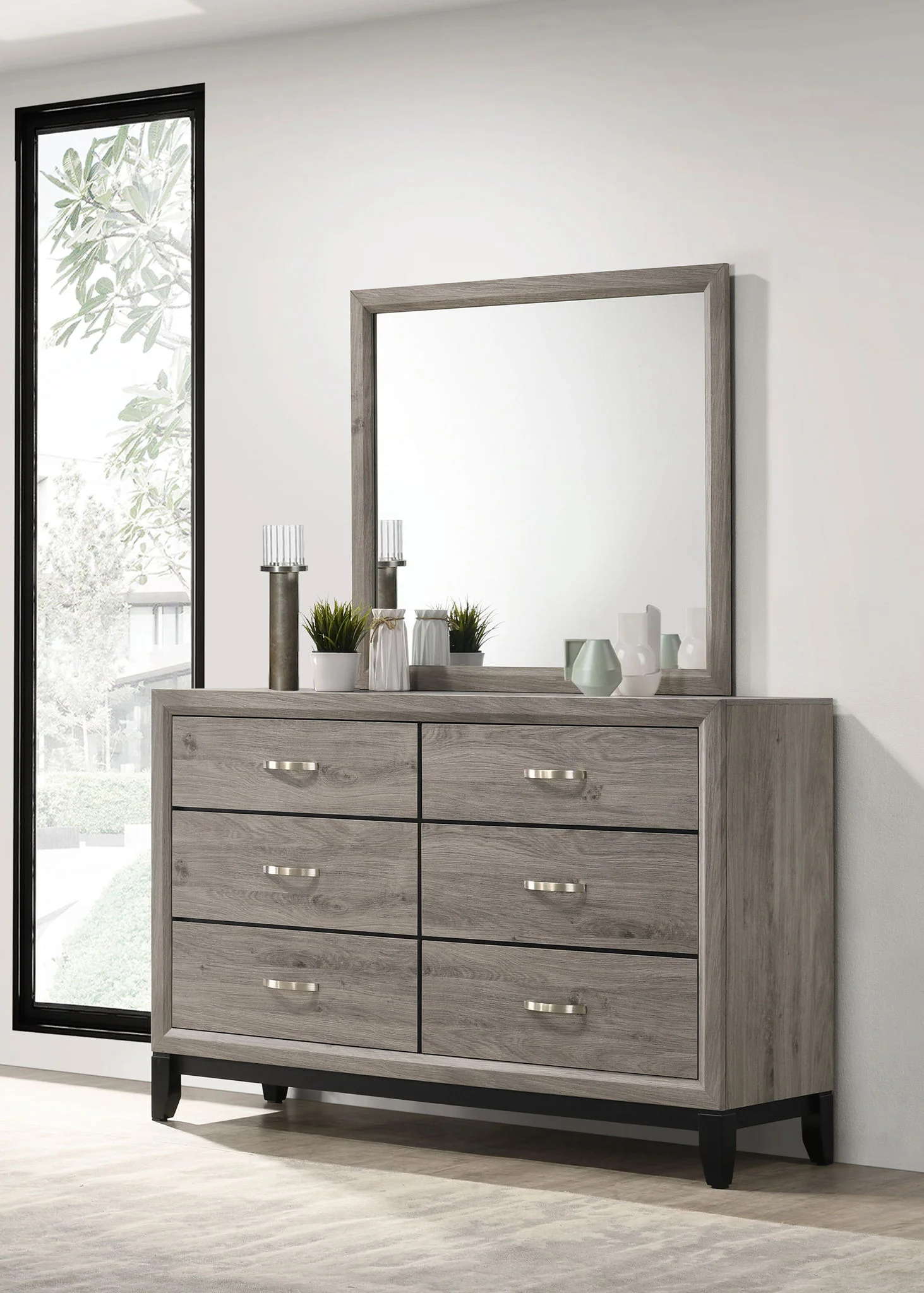 Watson 6-drawer Bedroom Dresser and Mirror Light Taupe - Image 4