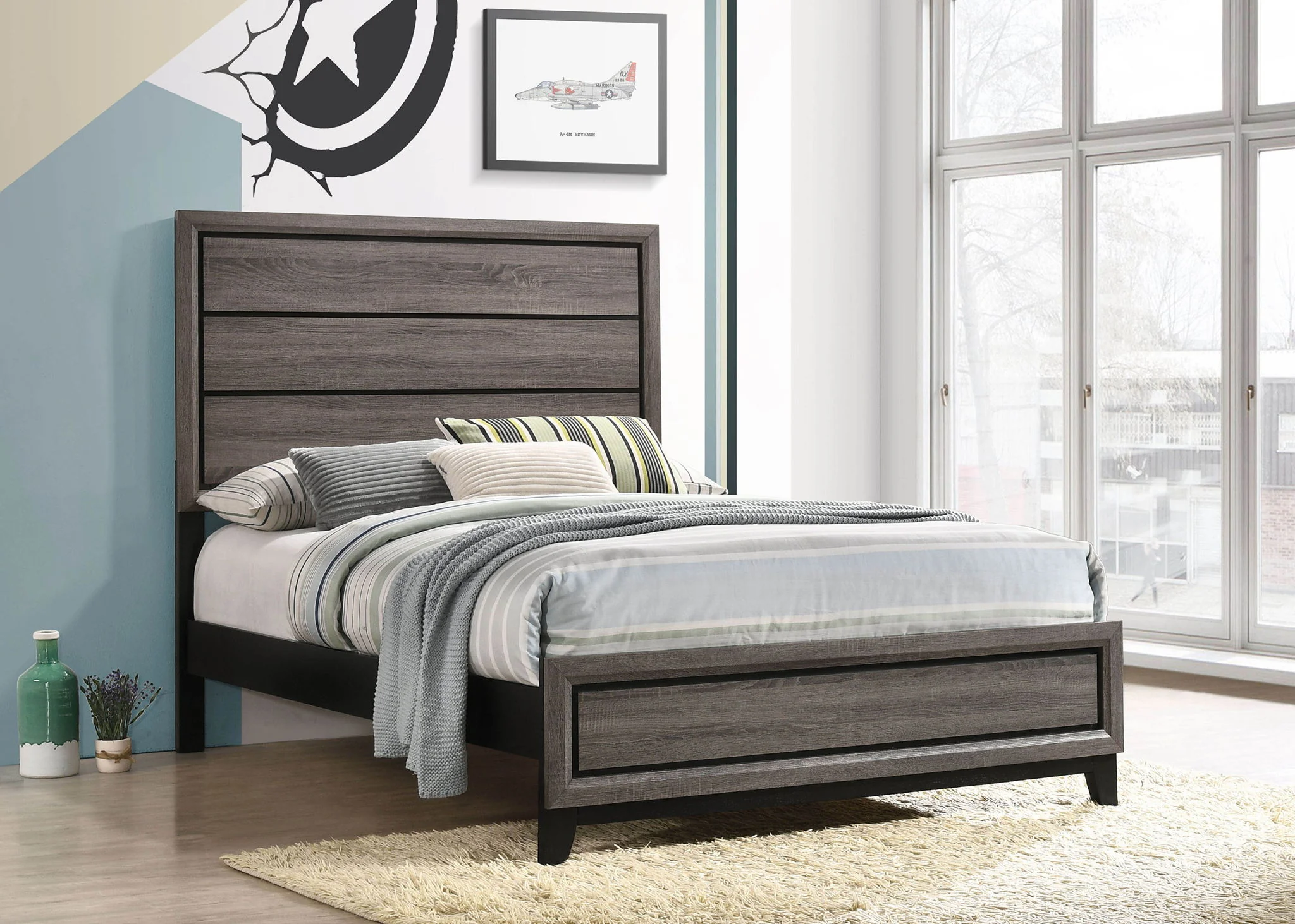 Watson Wood Full Panel Bed Grey Oak - Image 2