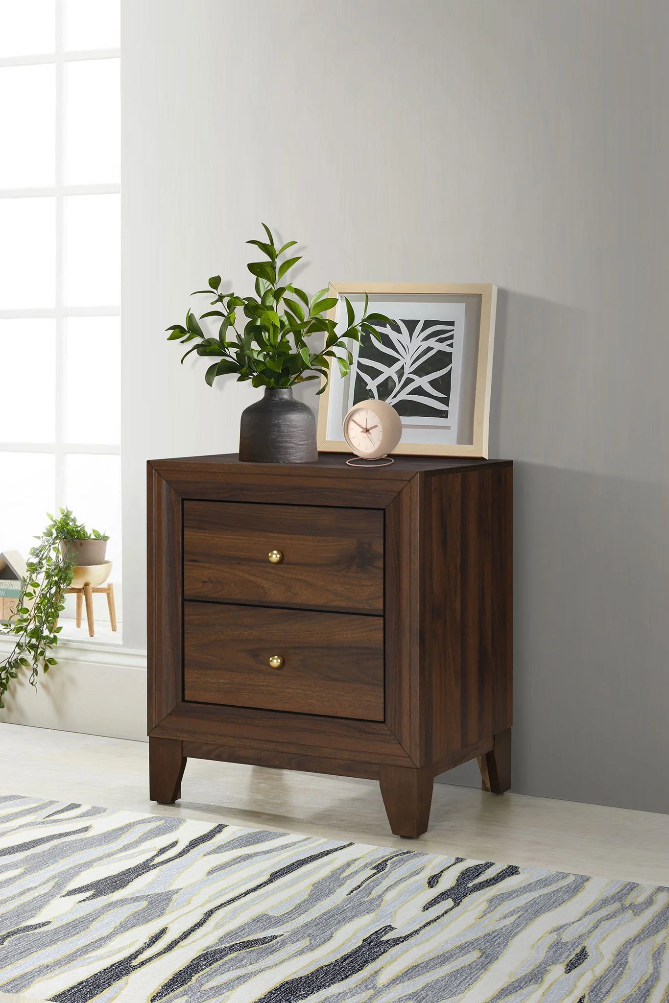Welsley 2-drawer Nightstand Bedside Table Walnut - Image 2