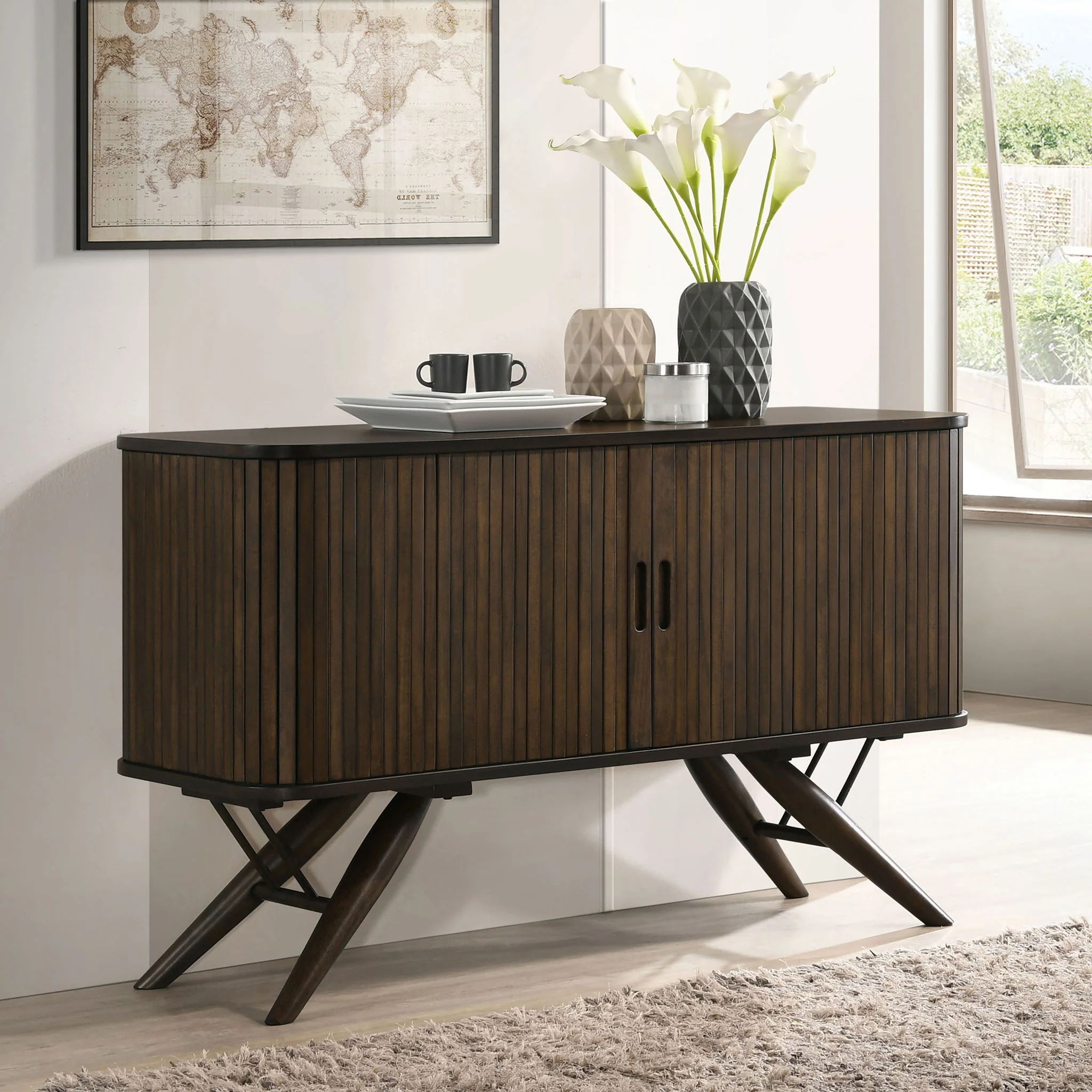 Wes 2-door Sideboard Buffet Storage Cabinet Dark Walnut - Image 3
