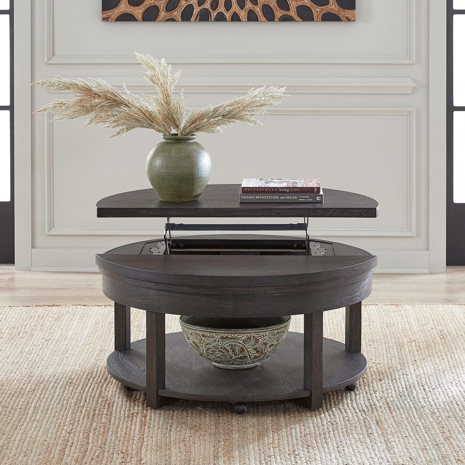 Weston - Round Lift Top Cocktail Table - Peppercorn - Image 2