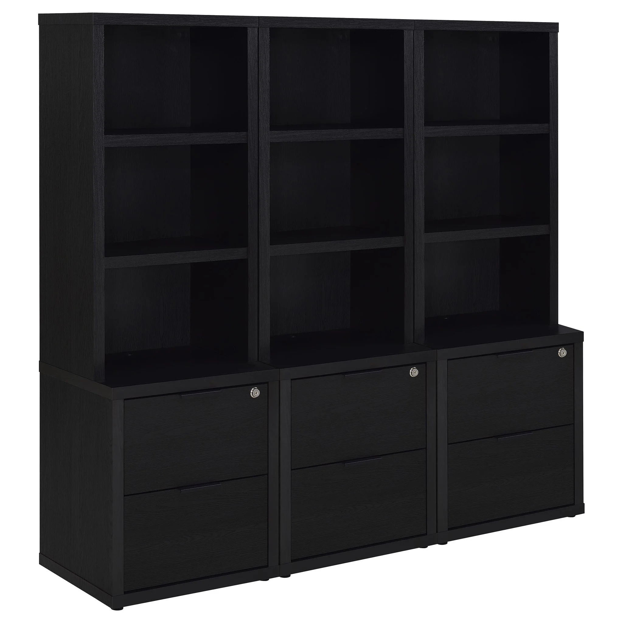 Westpark 3-piece Wall Unit Bookcase Set with USB Black - Image 3