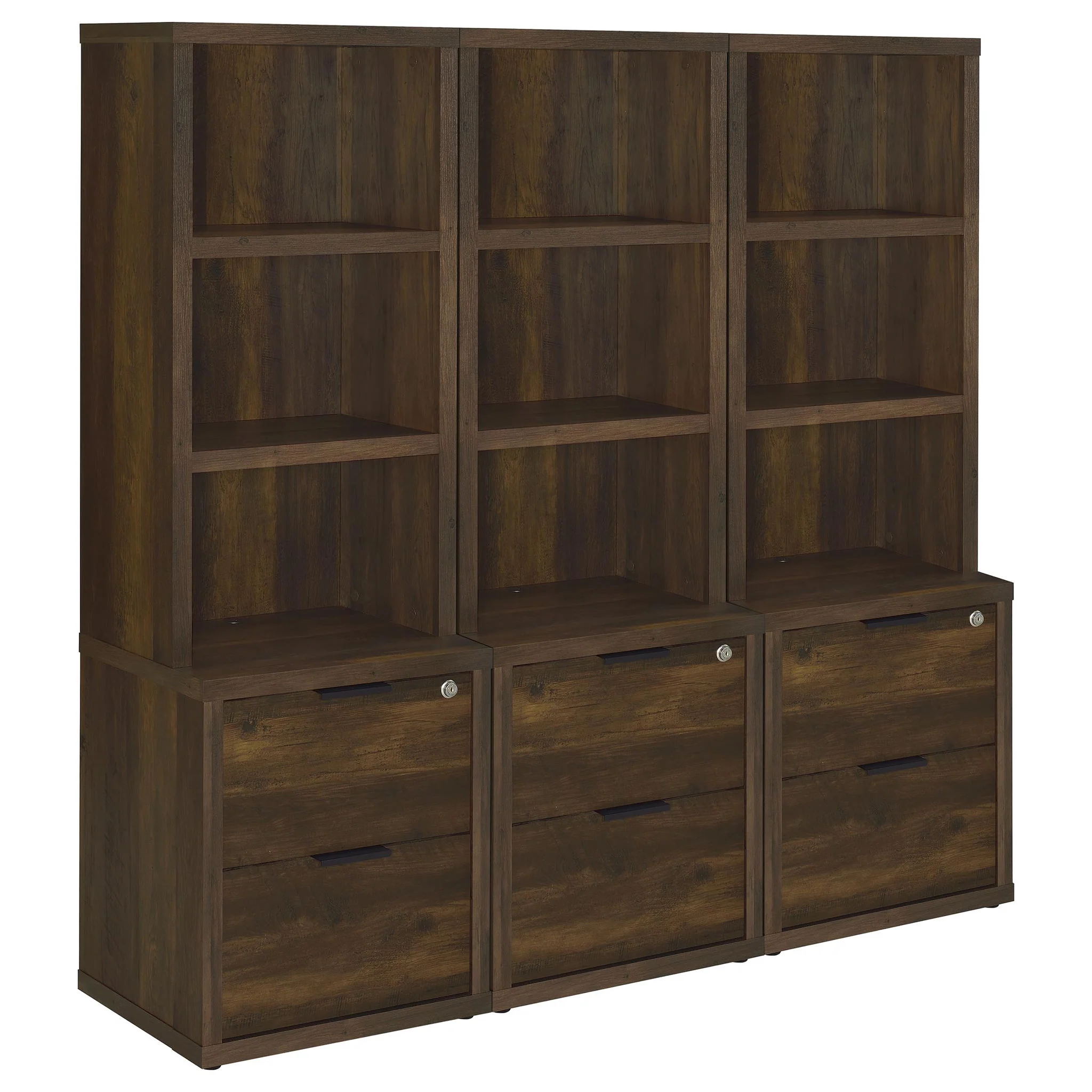 Westpark 3-piece Wall Unit Bookcase Set with USB Dark Pine - Image 2