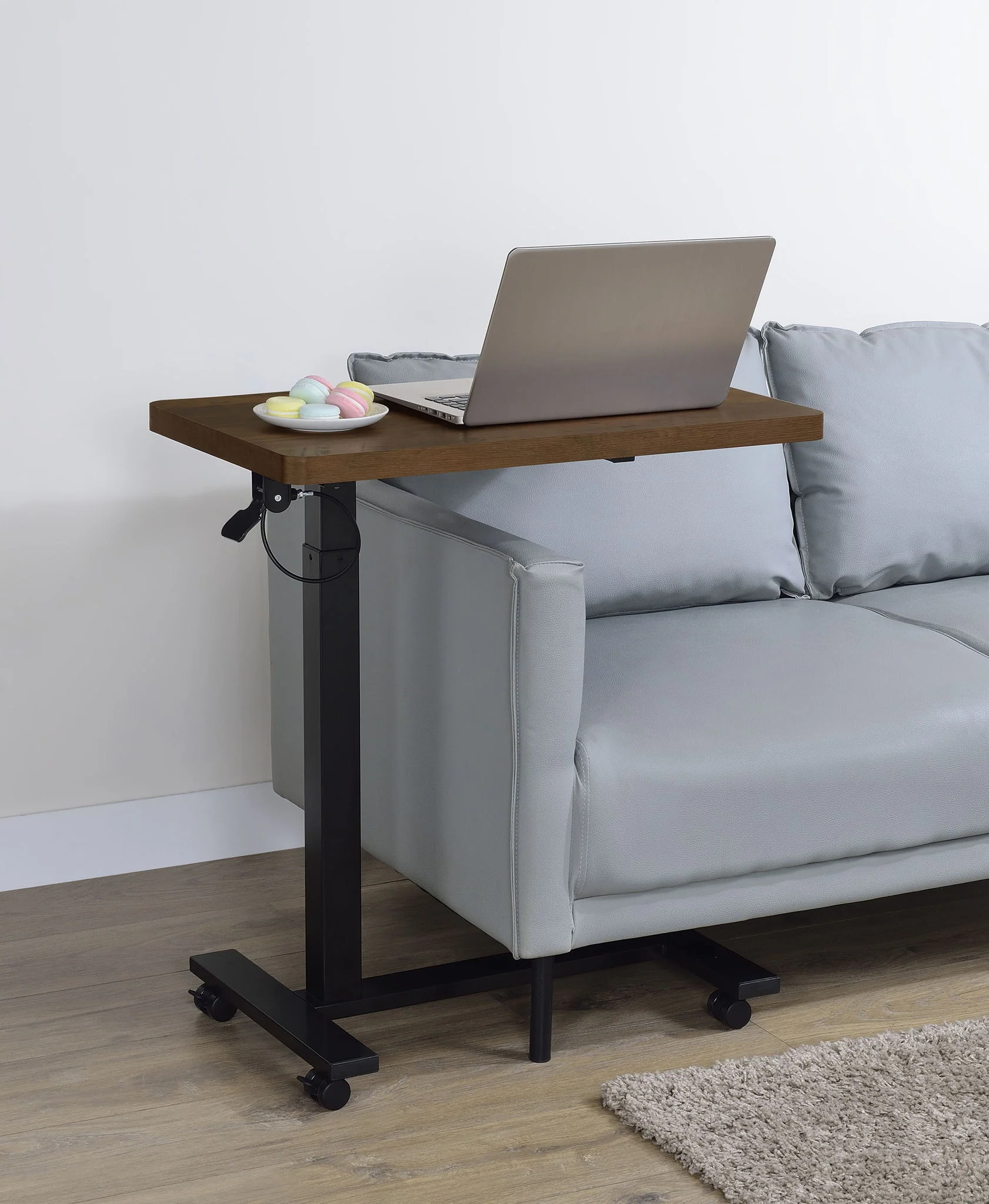 Westpark Pneumatic Adjustable C-Shape Side Table with Casters Dark Pine - Image 2