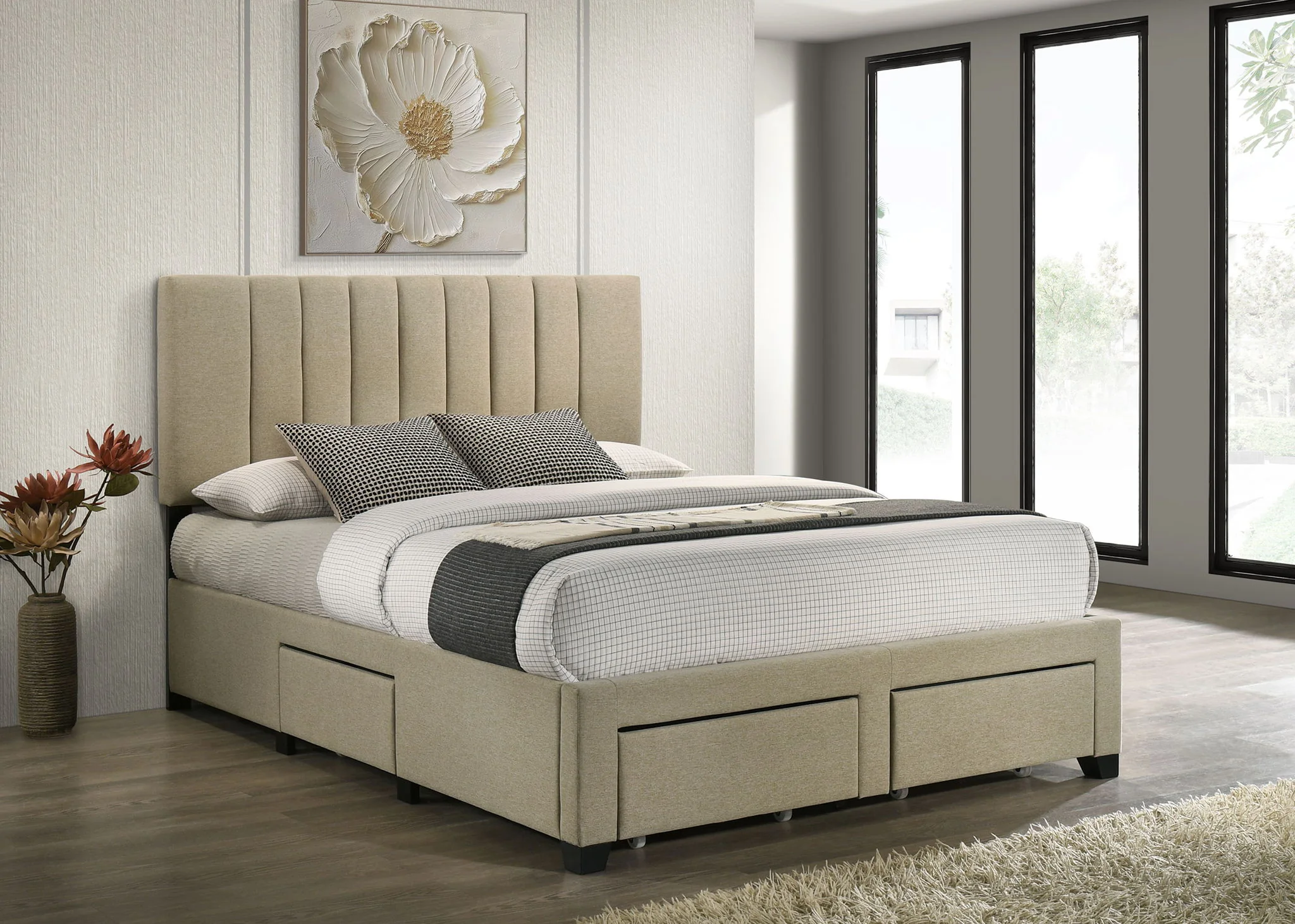 Wheatland 4-drawer Upholstered Queen Storage Bed Light Brown - Image 3
