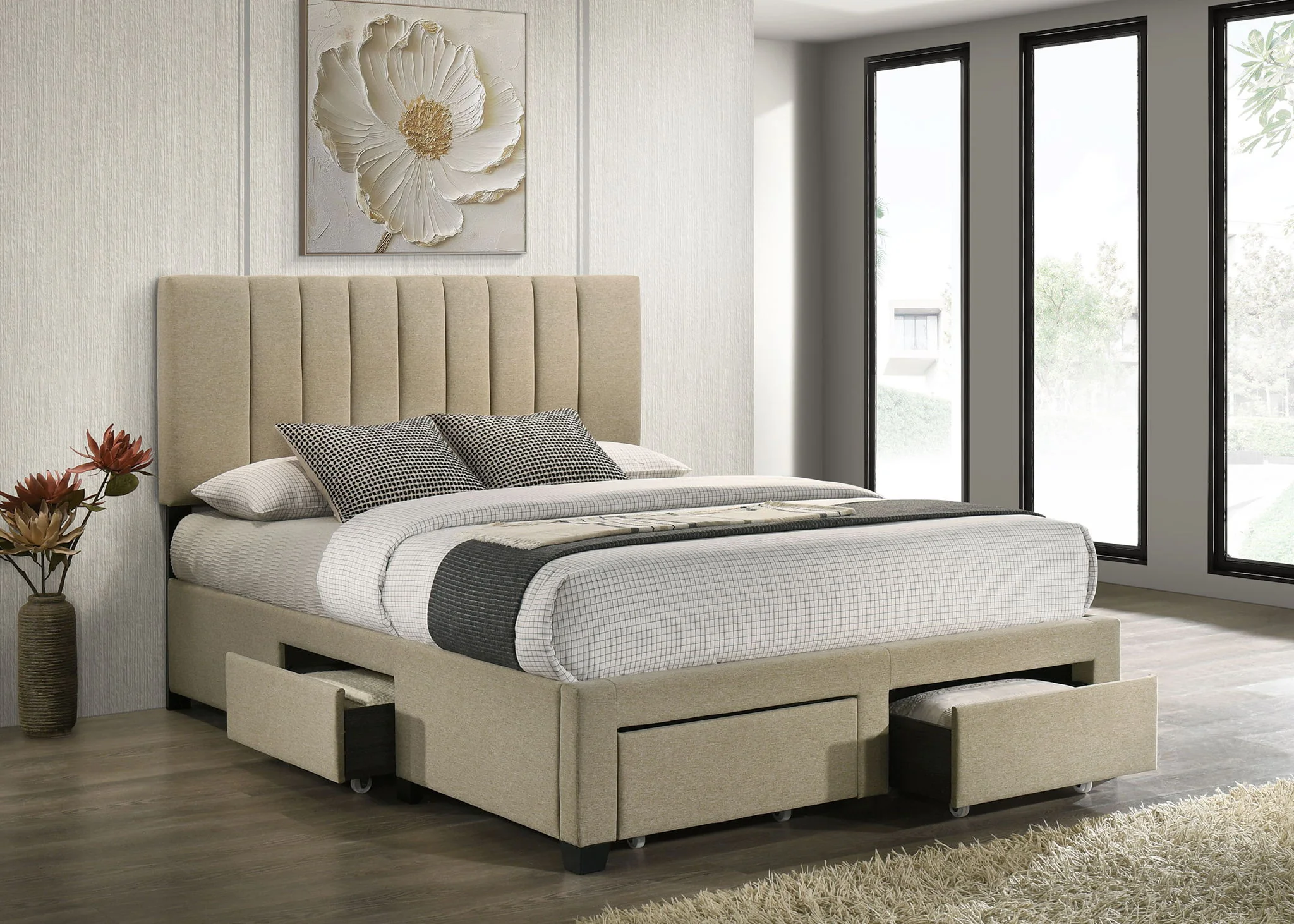 Wheatland 4-drawer Upholstered Queen Storage Bed Light Brown - Image 4