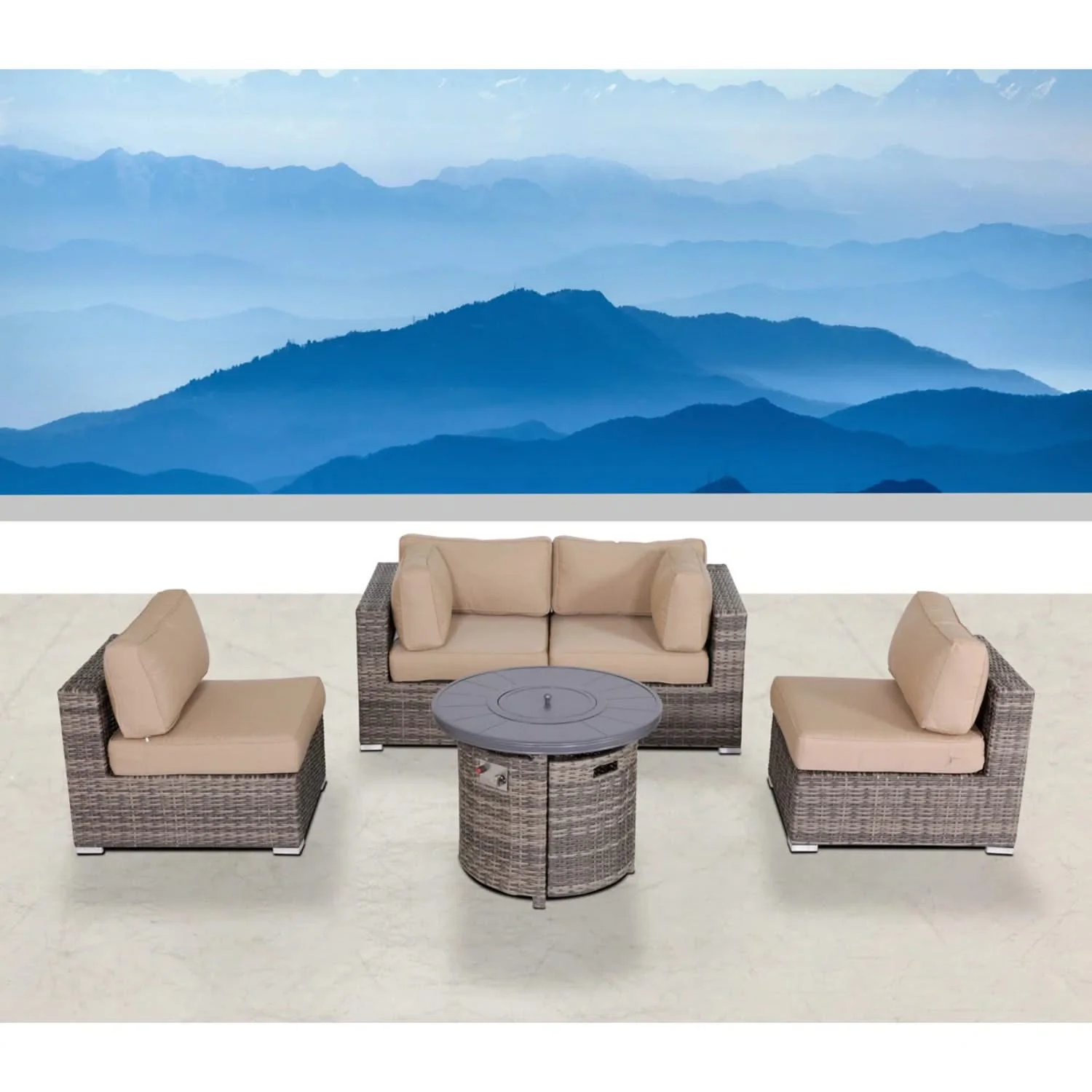 Wicker Outdoor Lounge Set With Cushions And Fire Pit - Image 14