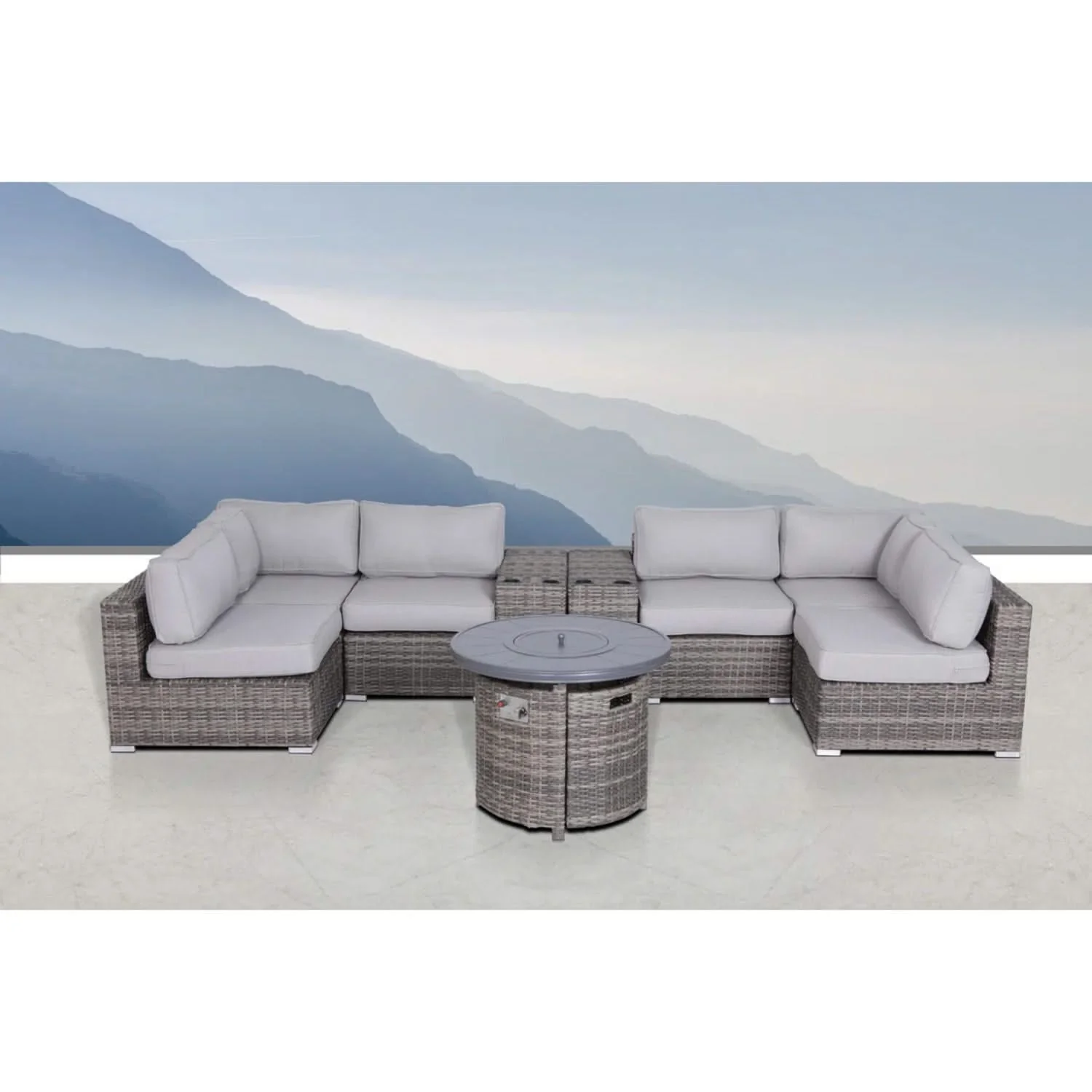 Wicker Outdoor Lounge Set With Cushions And Fire Pit - Image 16