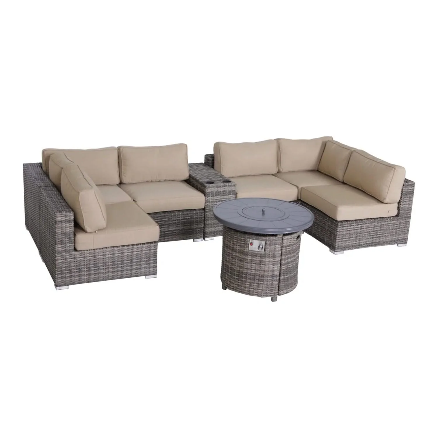 Wicker Outdoor Lounge Set With Cushions And Fire Pit - Image 3