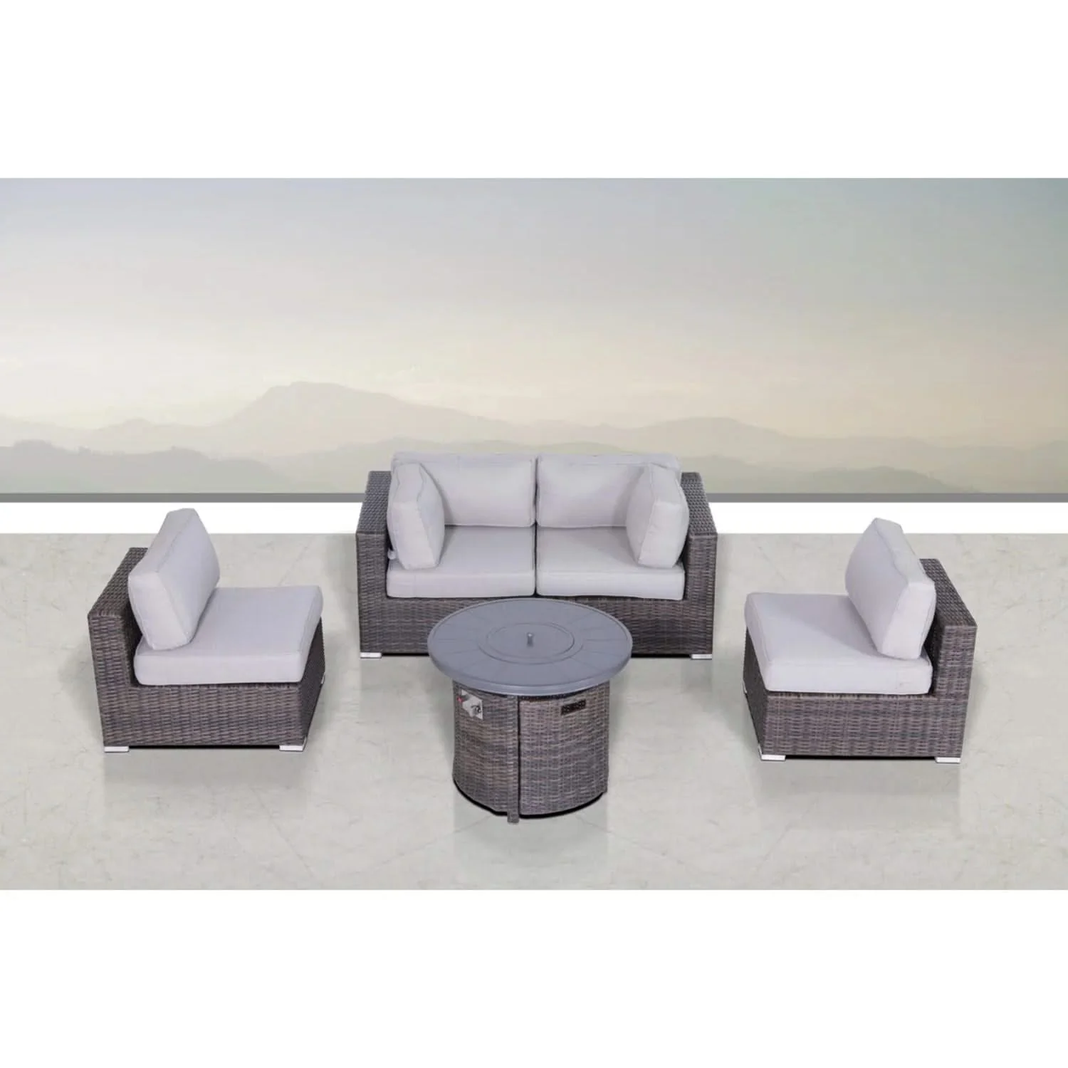 Wicker Outdoor Lounge Set With Cushions And Fire Pit - Image 4