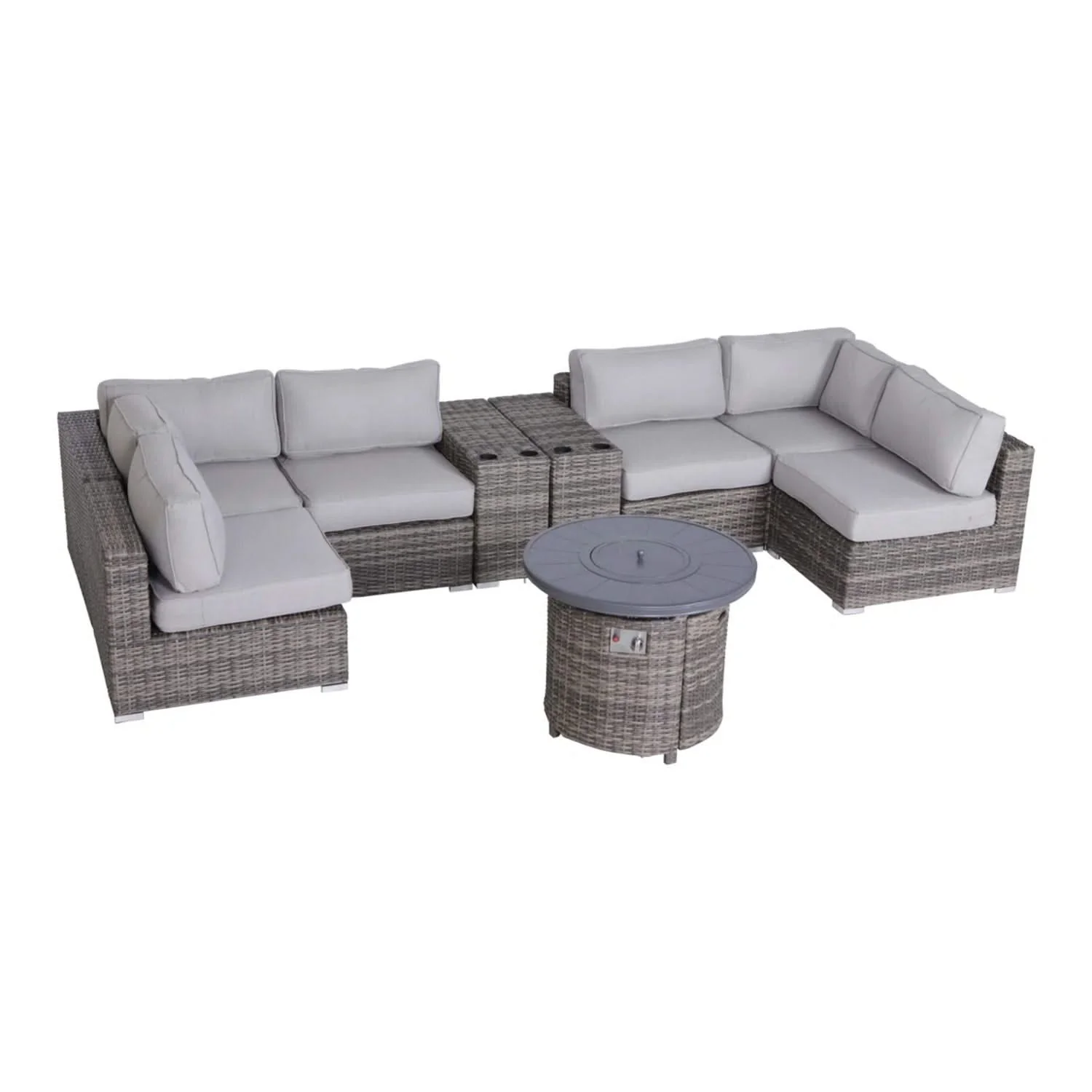Wicker Outdoor Lounge Set With Cushions And Fire Pit - Image 8
