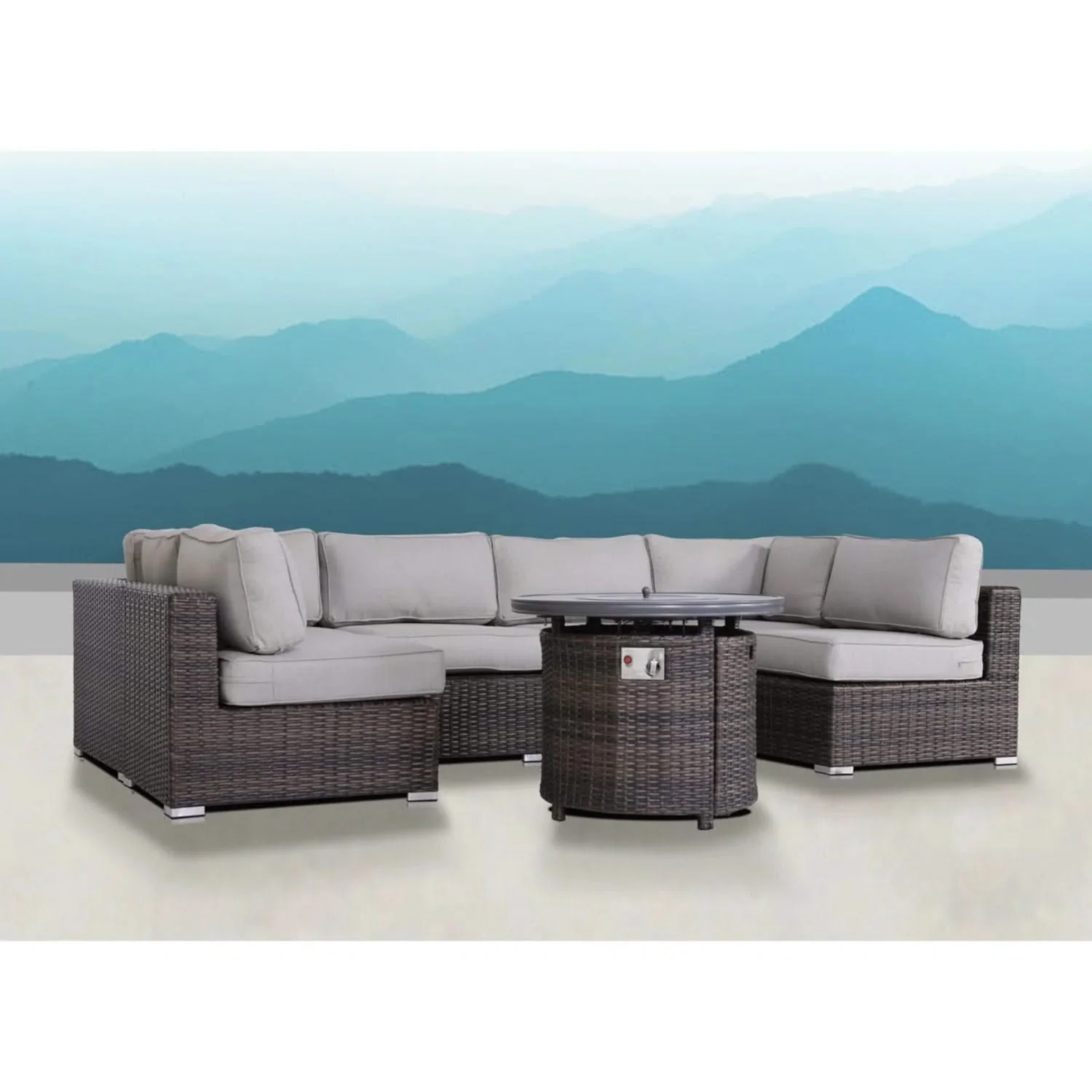 Wicker Outdoor Lounge Set With Cushions And Fire Pit - Image 9