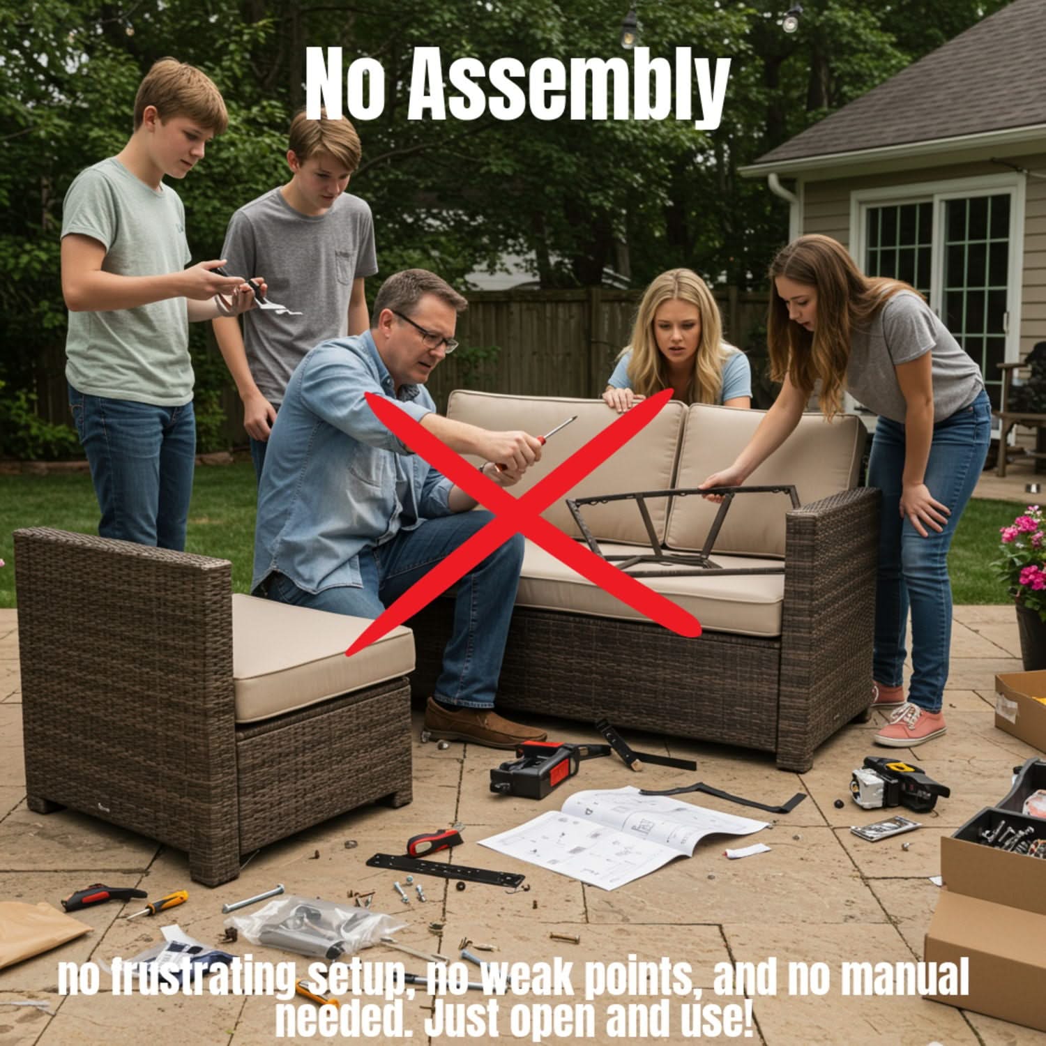 Wicker Seating Group Set With Table And Cushions - Image 21