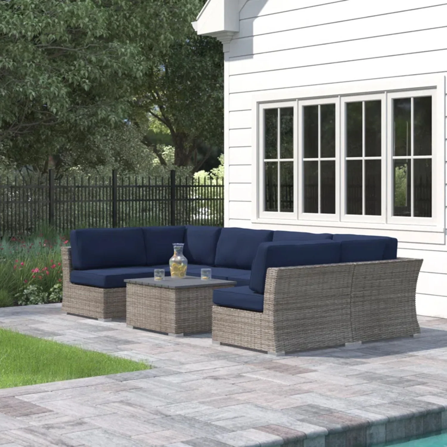 Wicker Sectional Sofa With Cushions And Table - Image 11