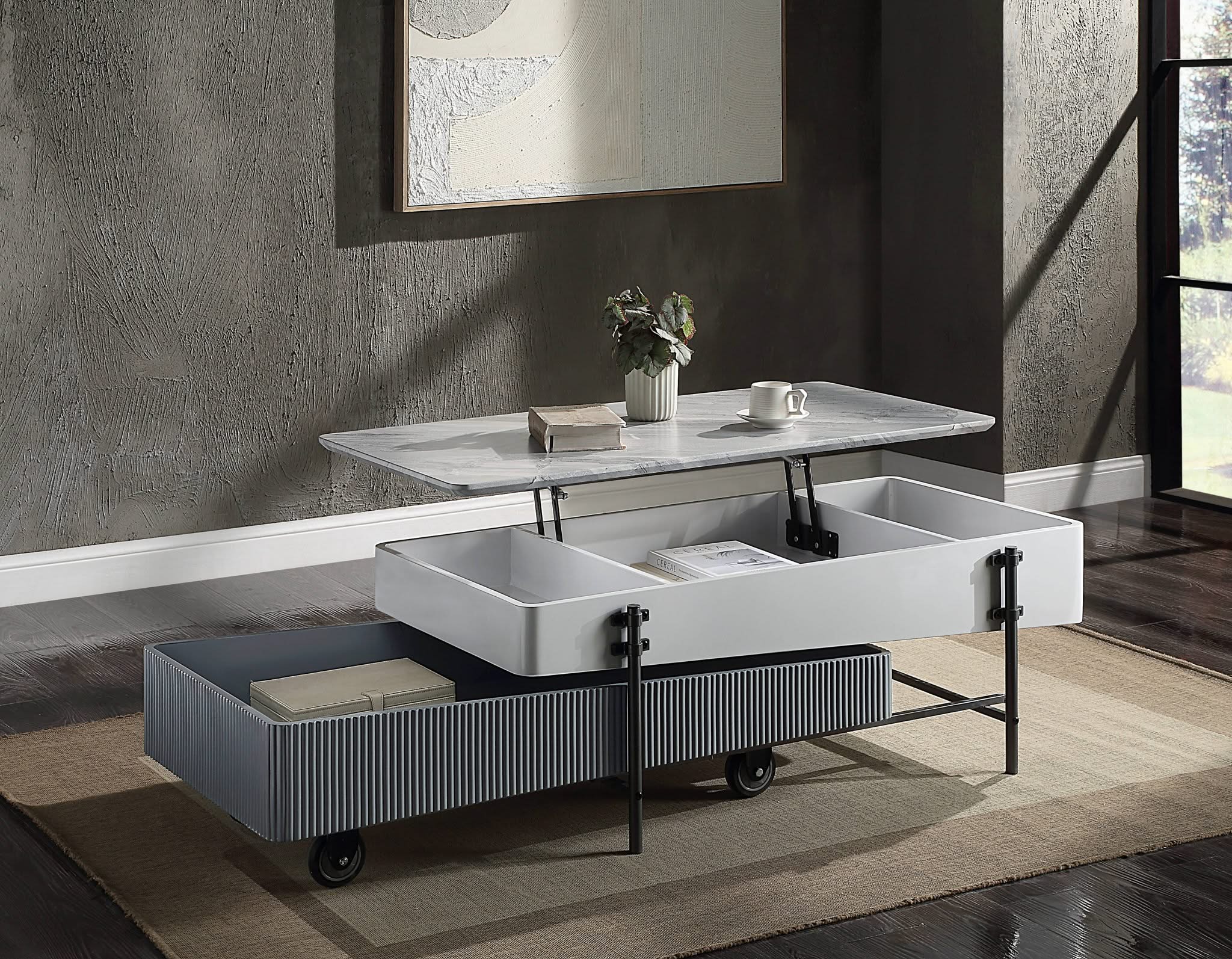 Wilkins - High Gloss Coffee Table With Lift Top - Gray / White - Image 2