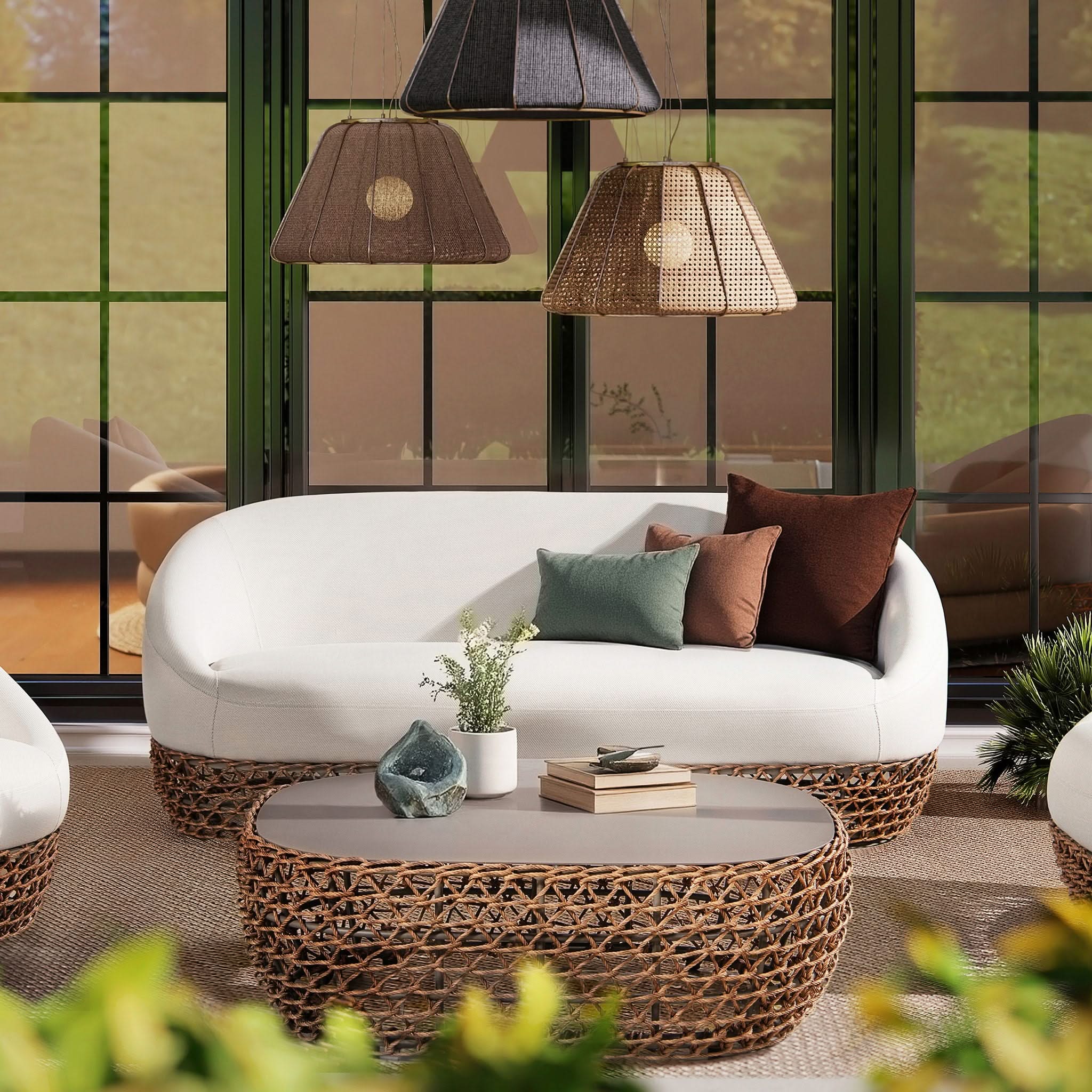 Willow - Oval Woven Patio Coffee Table, Wicker Frame - Image 3