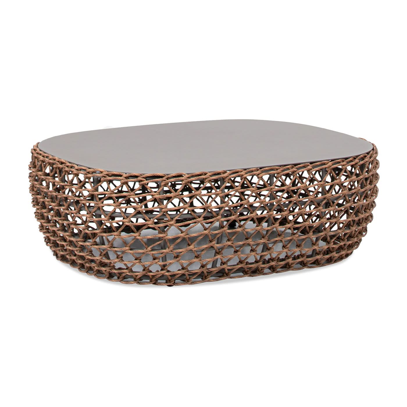 Willow - Oval Woven Patio Coffee Table, Wicker Frame - Image 4
