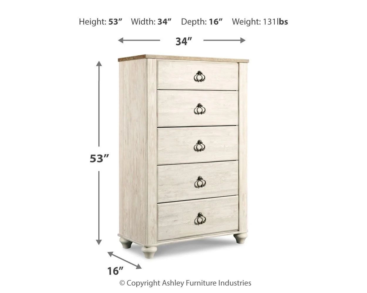 Willowton - Five Drawer Chest - Brown / Beige / White - Image 2
