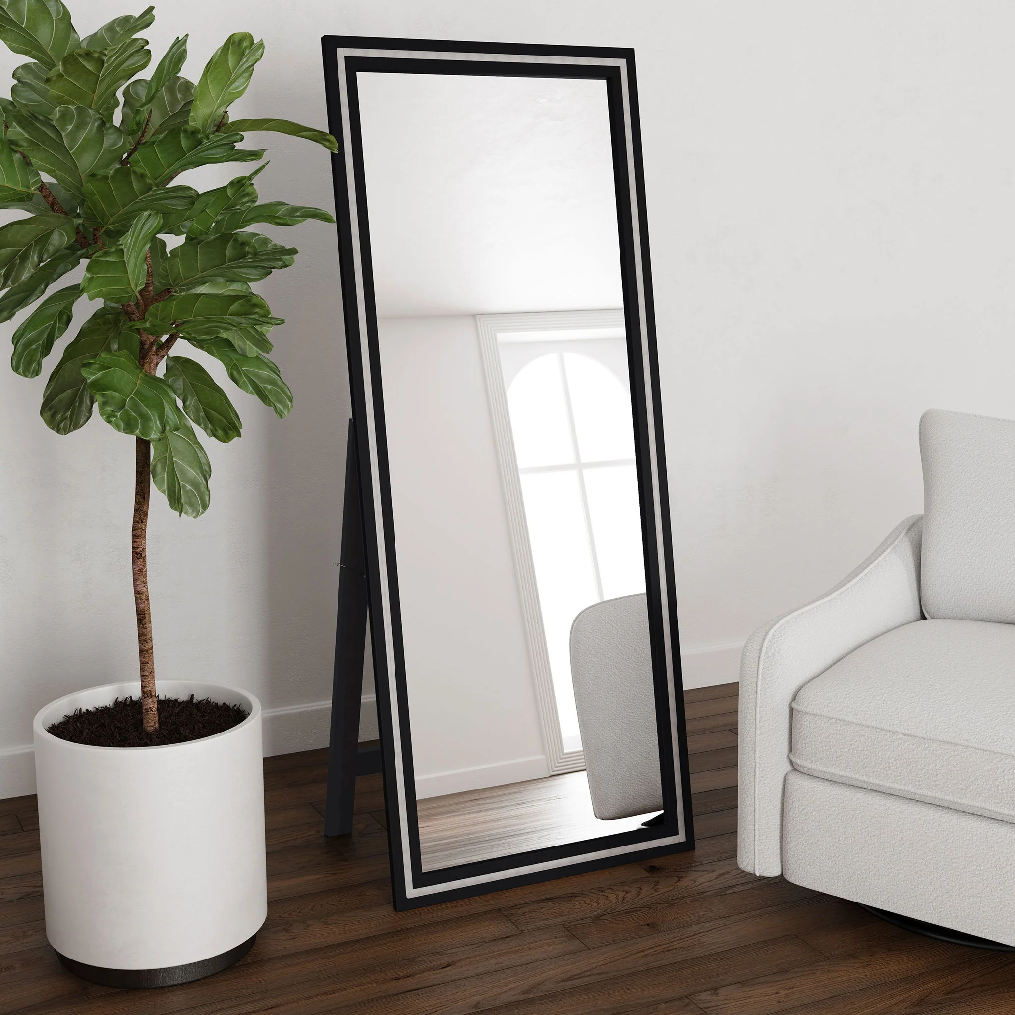 Windrose 28 x 67 Inch Tempered LED Standing Mirror Black - Image 4
