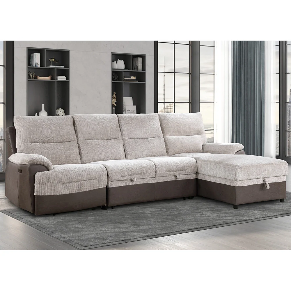 Woodlawn Light Gray 3-Piece Power Reclining Sleeper Sectional with Chaise