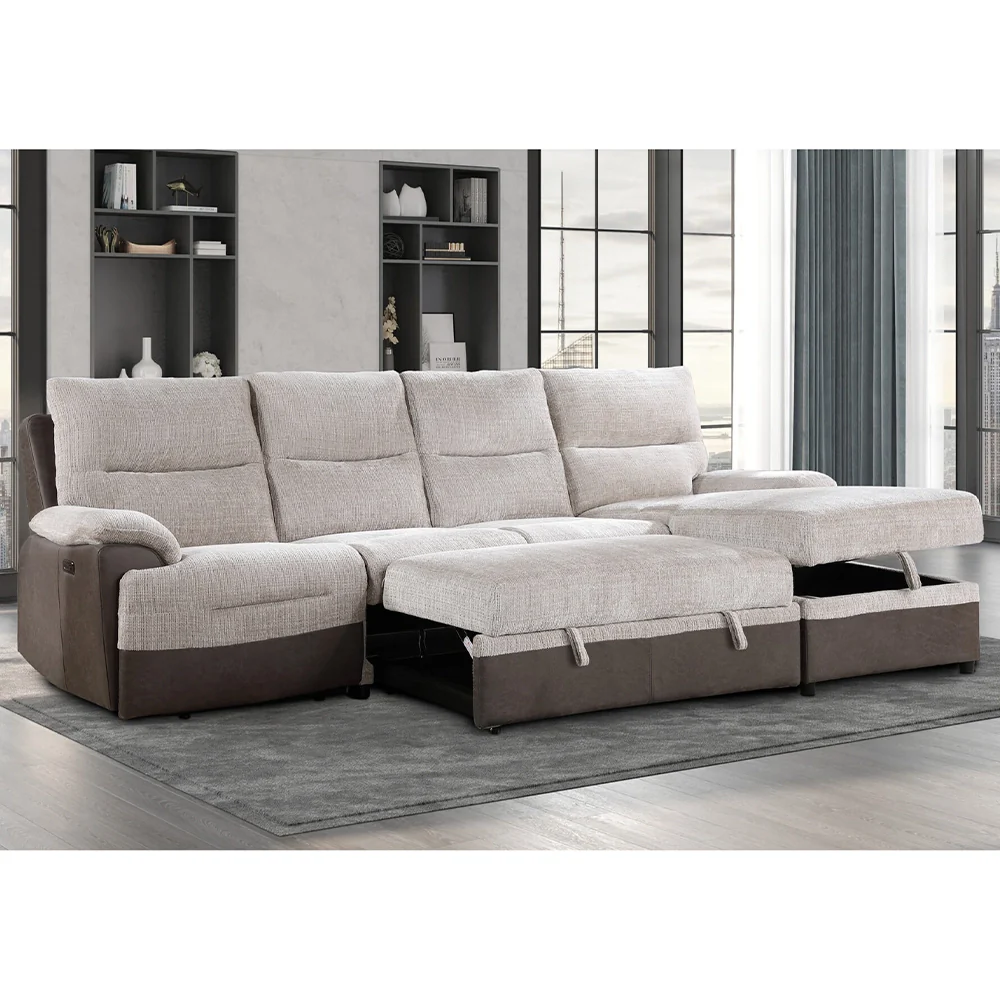 Woodlawn Light Gray 3-Piece Power Reclining Sleeper Sectional with Chaise - Image 2