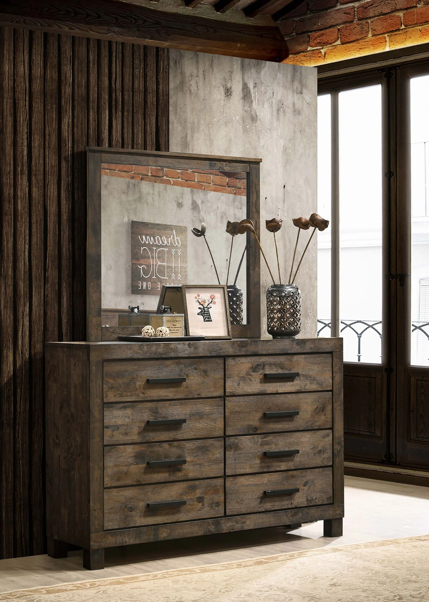 Woodmont 8-drawer Dresser with Mirror Rustic Golden Brown - Image 2