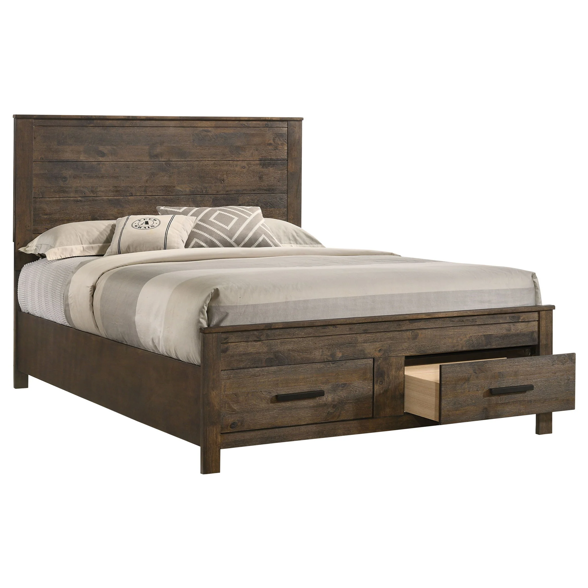 Woodmont Wood Queen Storage Panel Bed Rustic Golden Brown - Image 2