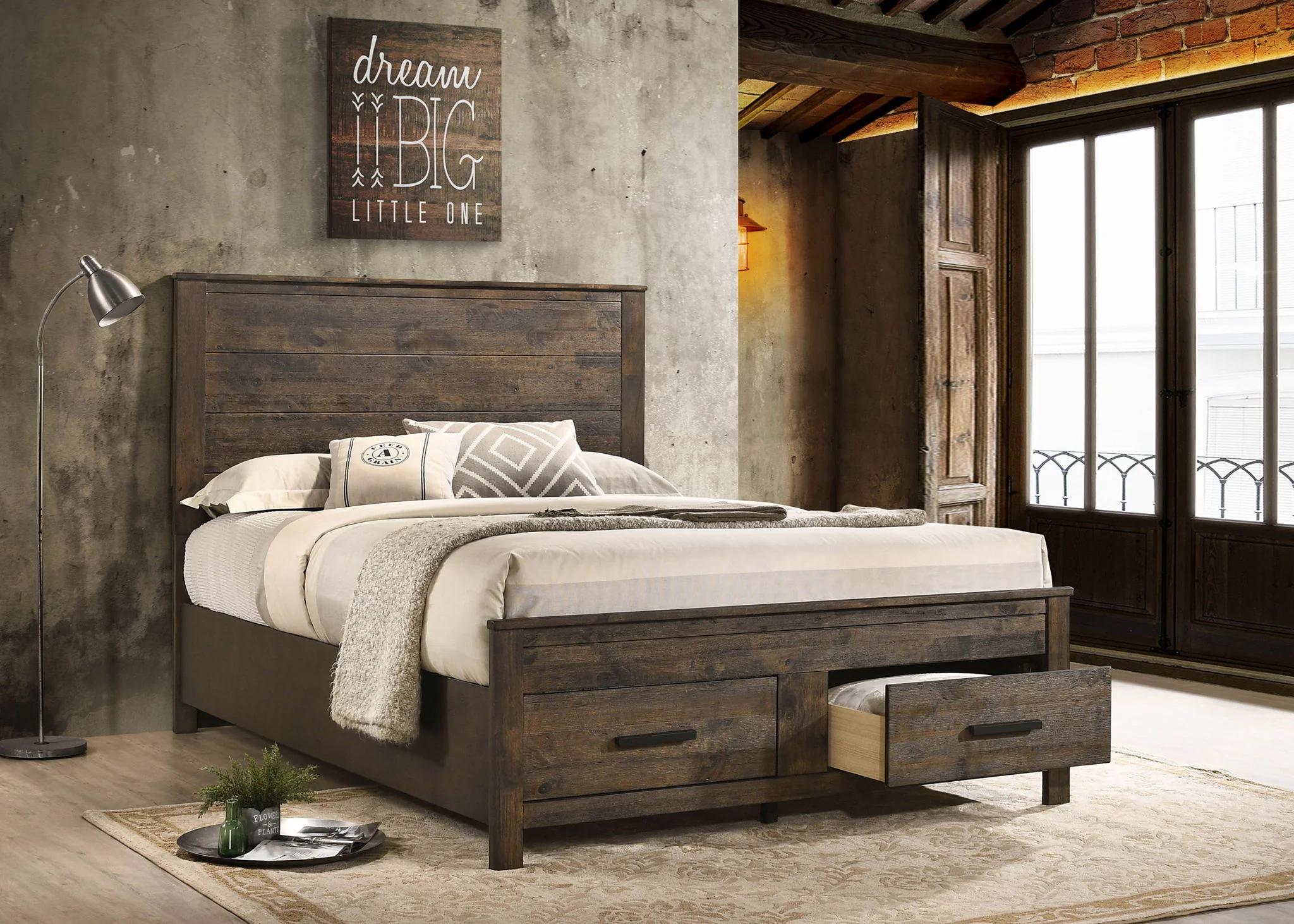 Woodmont Wood Queen Storage Panel Bed Rustic Golden Brown - Image 4