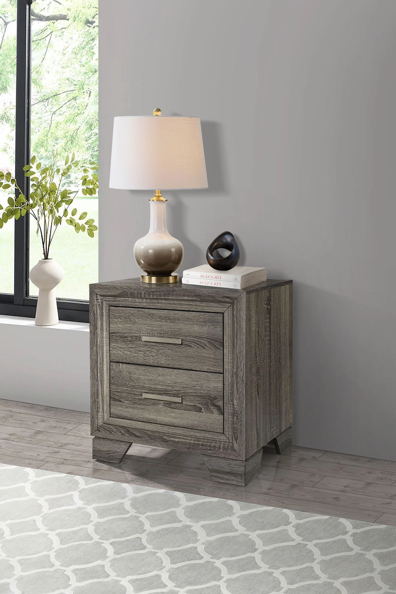 Wright 2-drawer Nightstand Bedside Table Brown Oak - Image 4