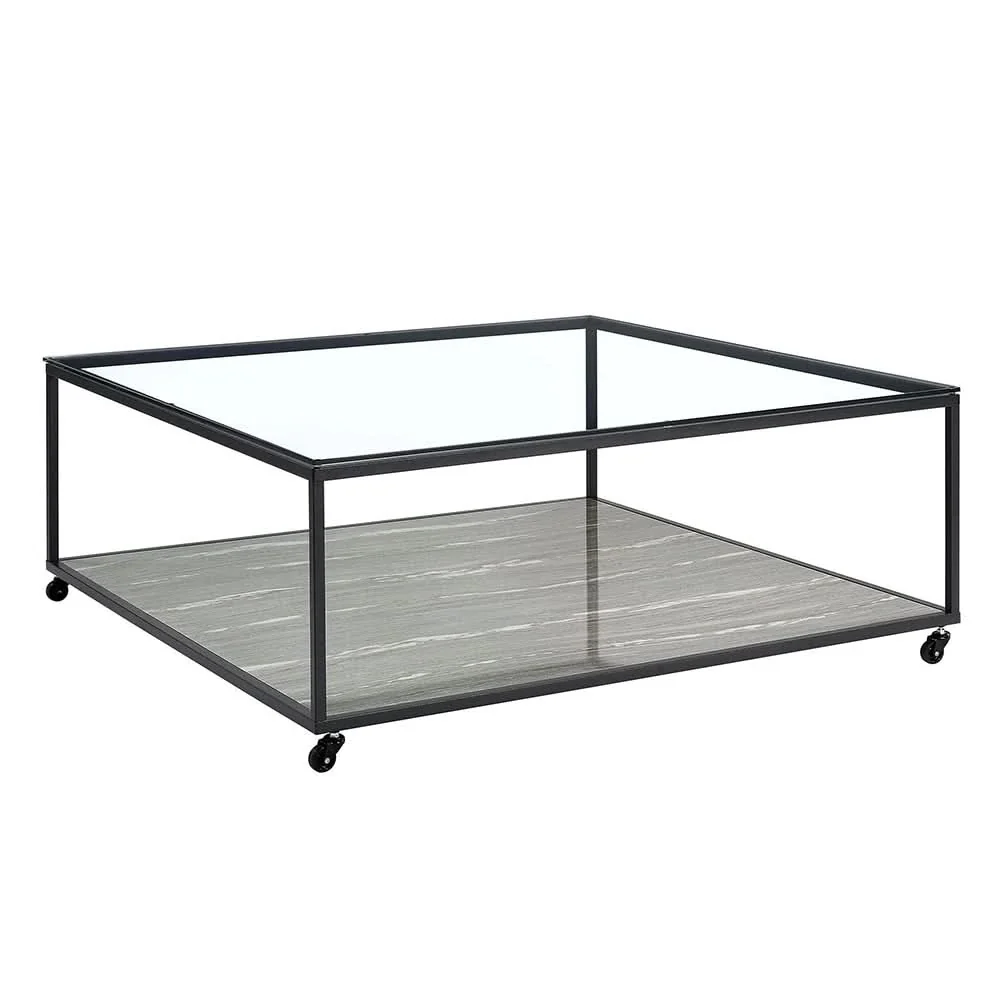 Yasmin Grey Contemporary 3PC Cocktail Table Set with Glass Top and Shelf - Image 5