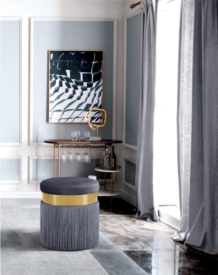 YASMINE GREY VELVET OTTOMAN - 142 - Image 2
