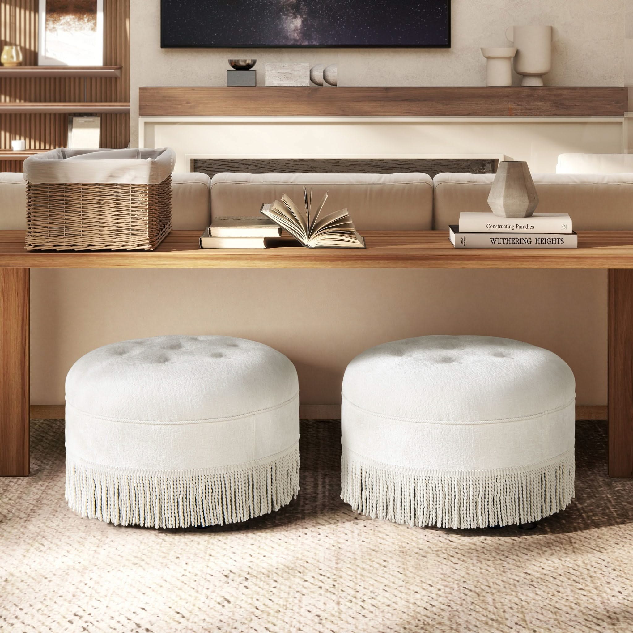 Yolanda - Round Upholstered Accent Ottoman - Almond White - Image 2