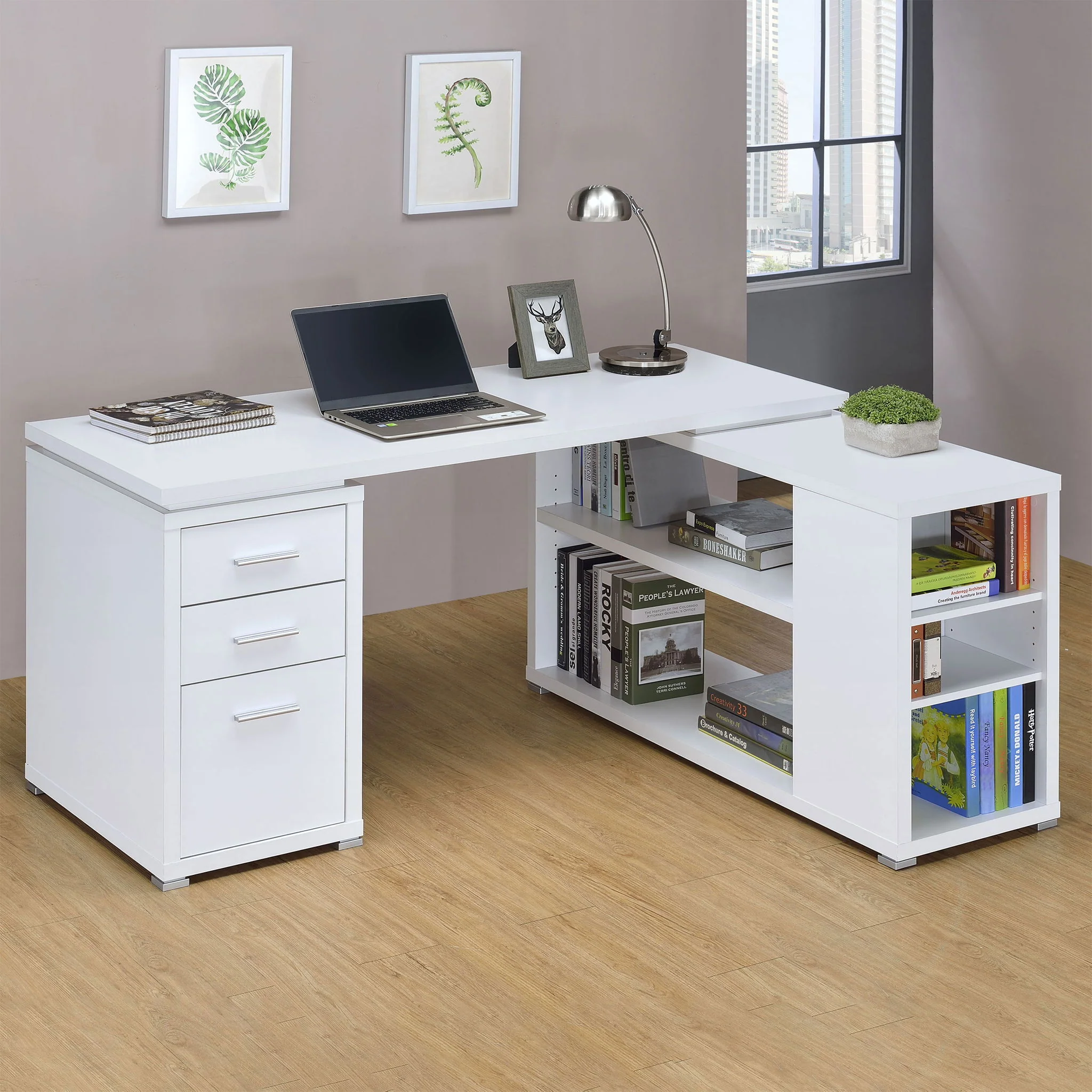 Yvette 60-inch 3-drawer L-Shape Computer Desk White - Image 3